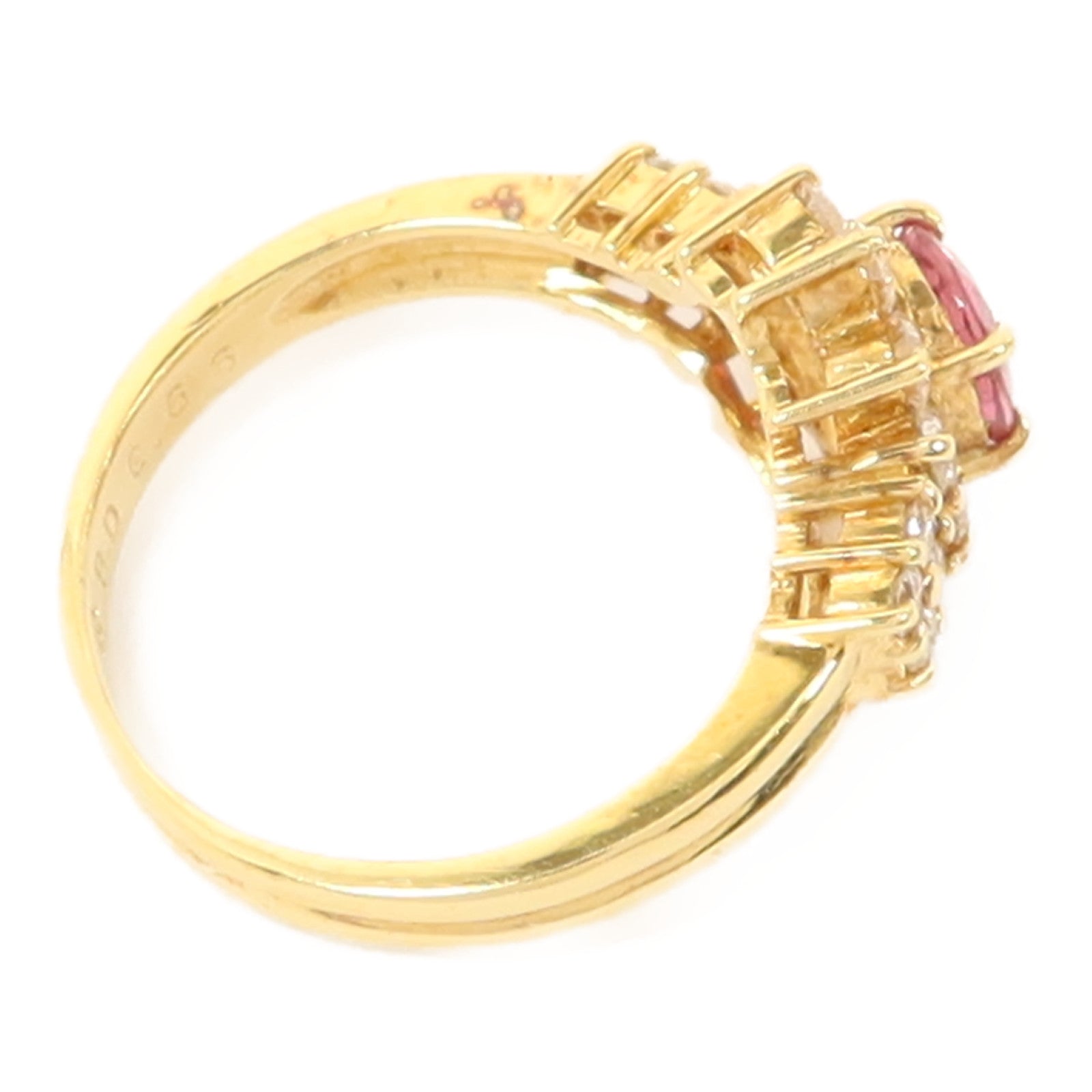 JEWELRY 18K黃金Pink Sapphire Diamond Ring粉紅色藍寶石/鑽石戒指US#4