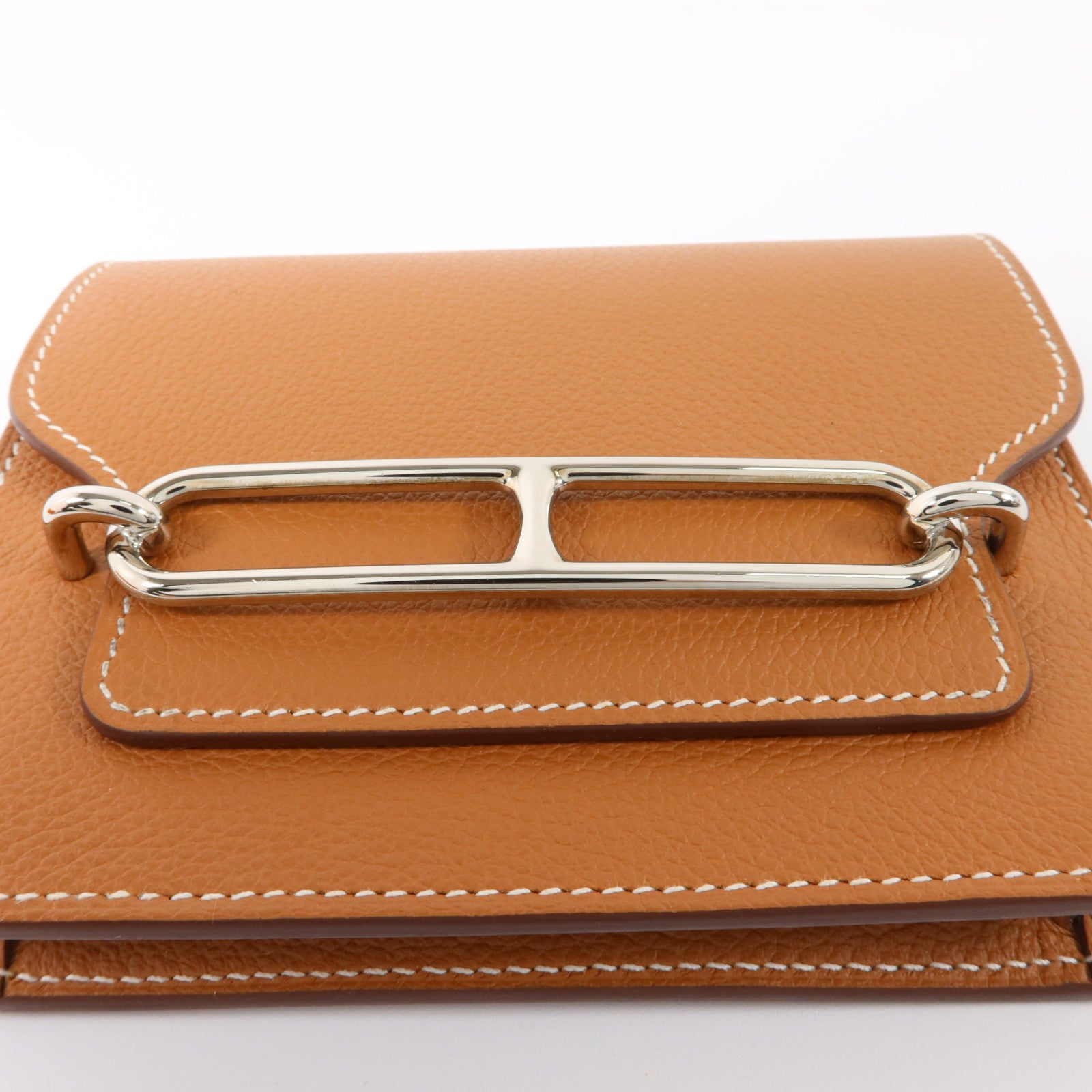 HERMES Evercolor皮革Roulis Slim銀扣錢包Gold