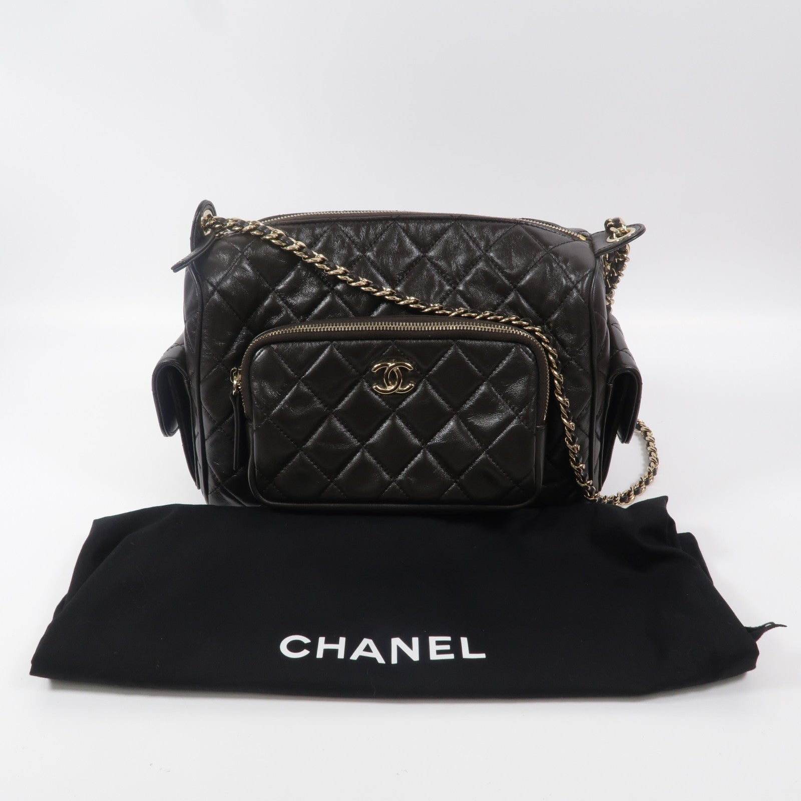 CHANEL 羊皮皮革Camera Bag鏈帶肩背袋
