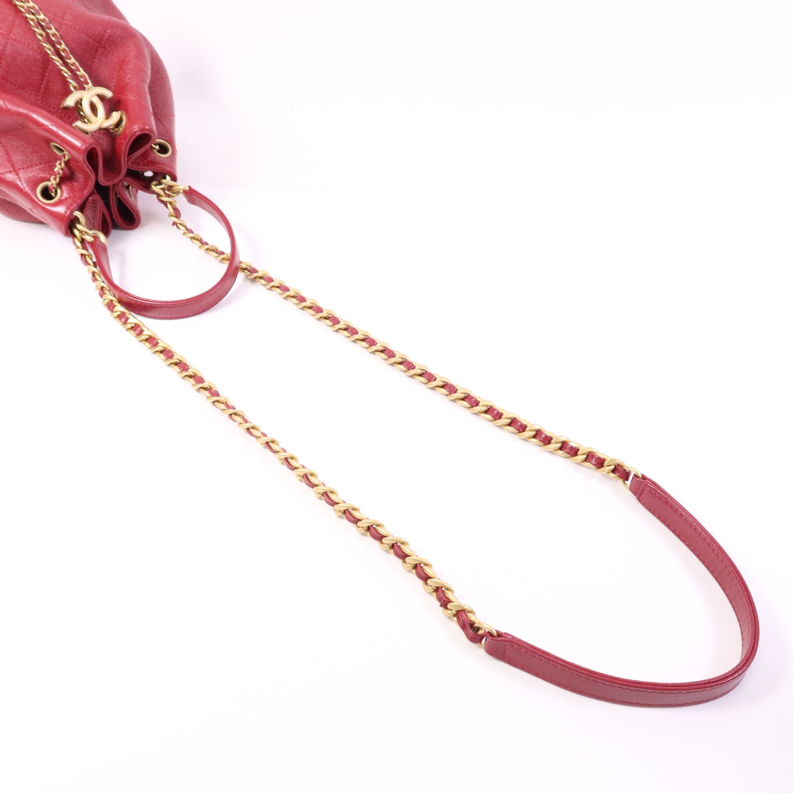 CHANEL 牛皮皮革Bucket Bag金扣鏈帶手挽肩背兩用袋