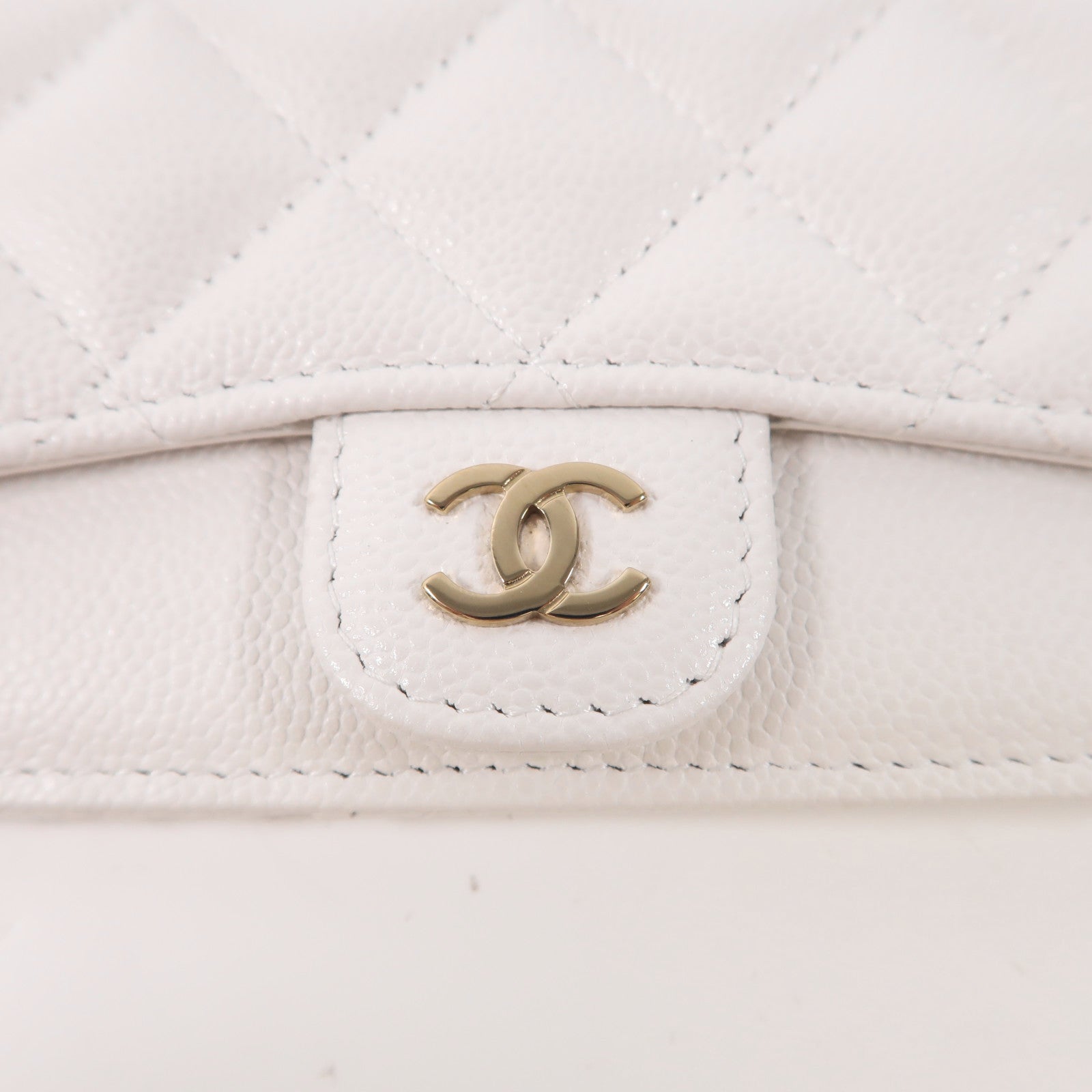 CHANEL CC GHW Card Case Calfskin Leather White