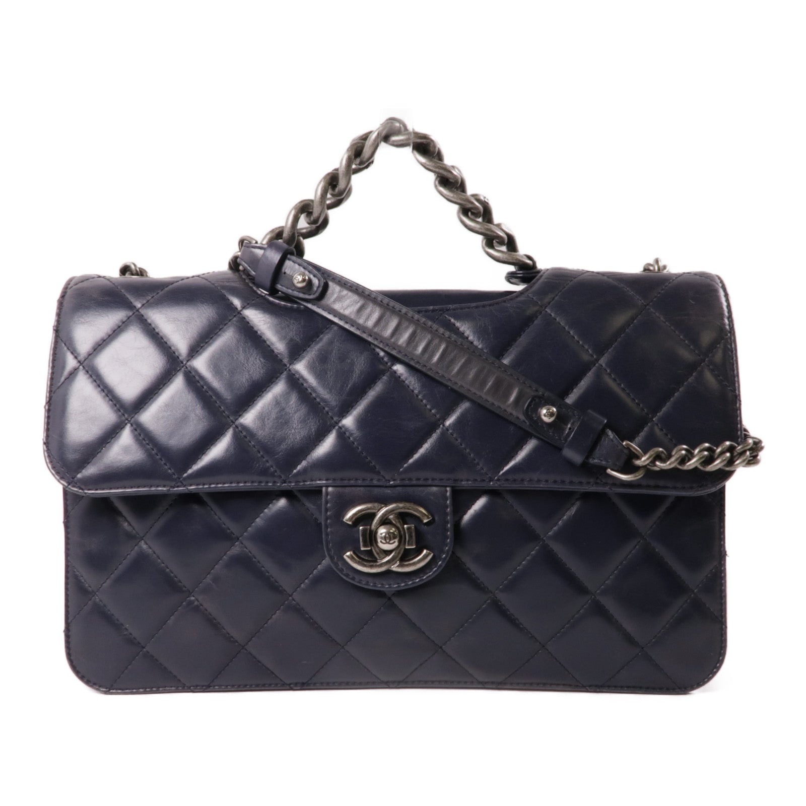 CHANEL 牛皮皮革2 Way Chain Shoulder銀扣手挽肩背兩用袋