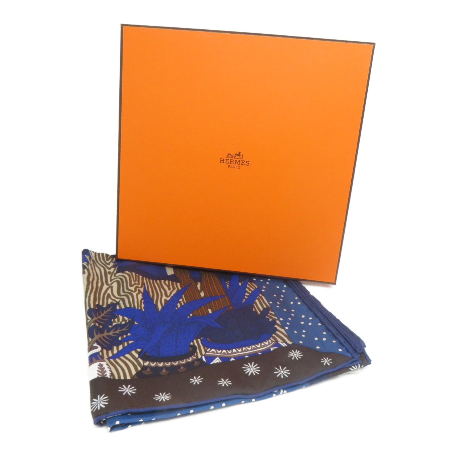 HERMES 【激減優惠】絲質Scarf絲巾啡色/藍色