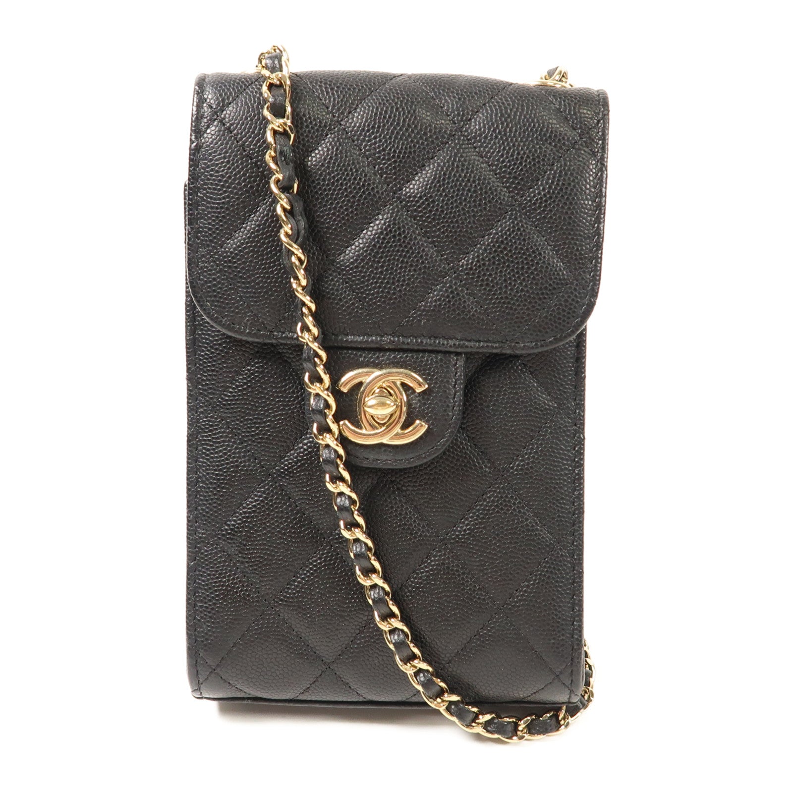 CHANEL 牛皮皮革Phone Bag金扣鏈帶肩背袋