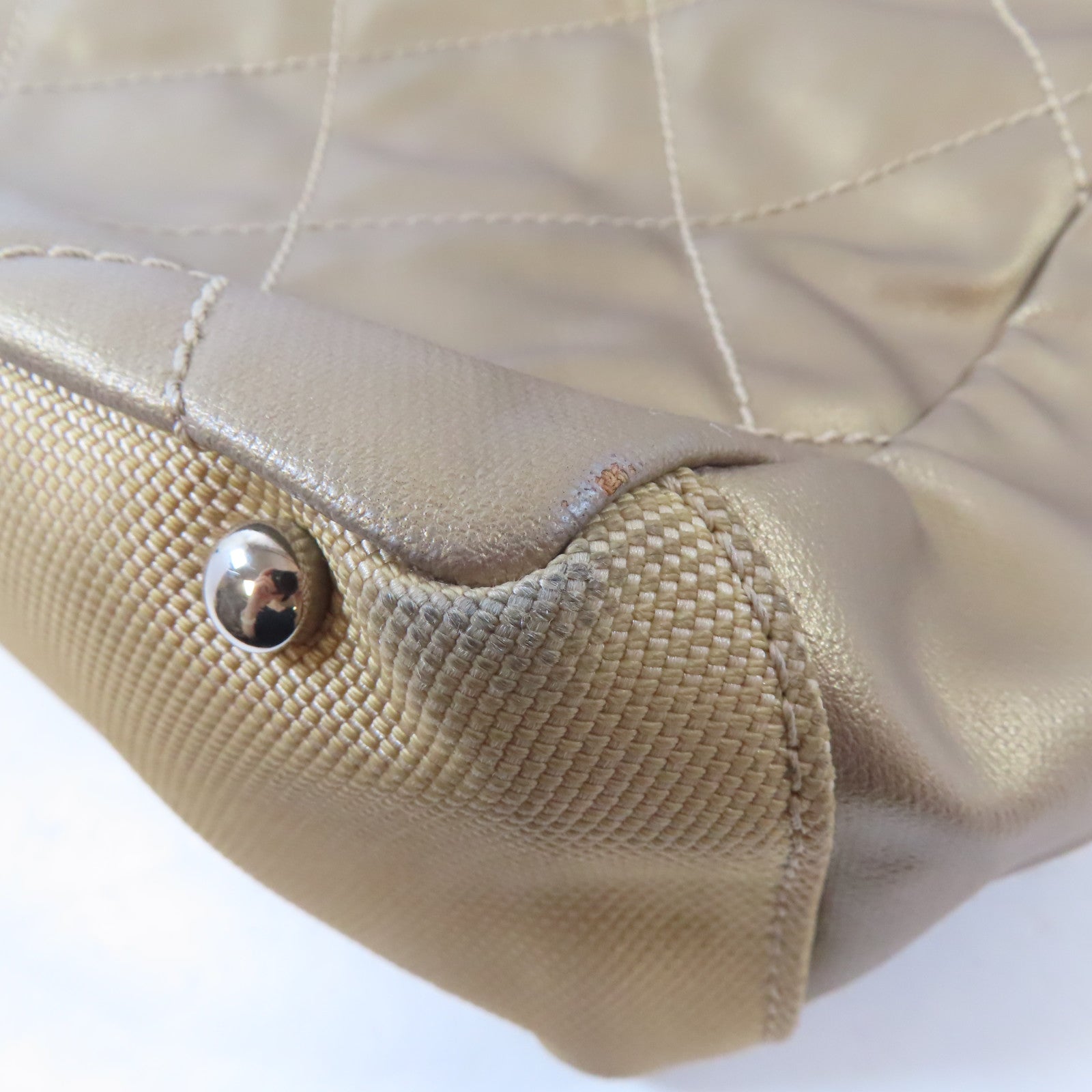 CHANEL (PRICE DOWN) Quilted CC SHW Paris Biarritz Tote Bag Handbag PVC Coated Canvas Beige
