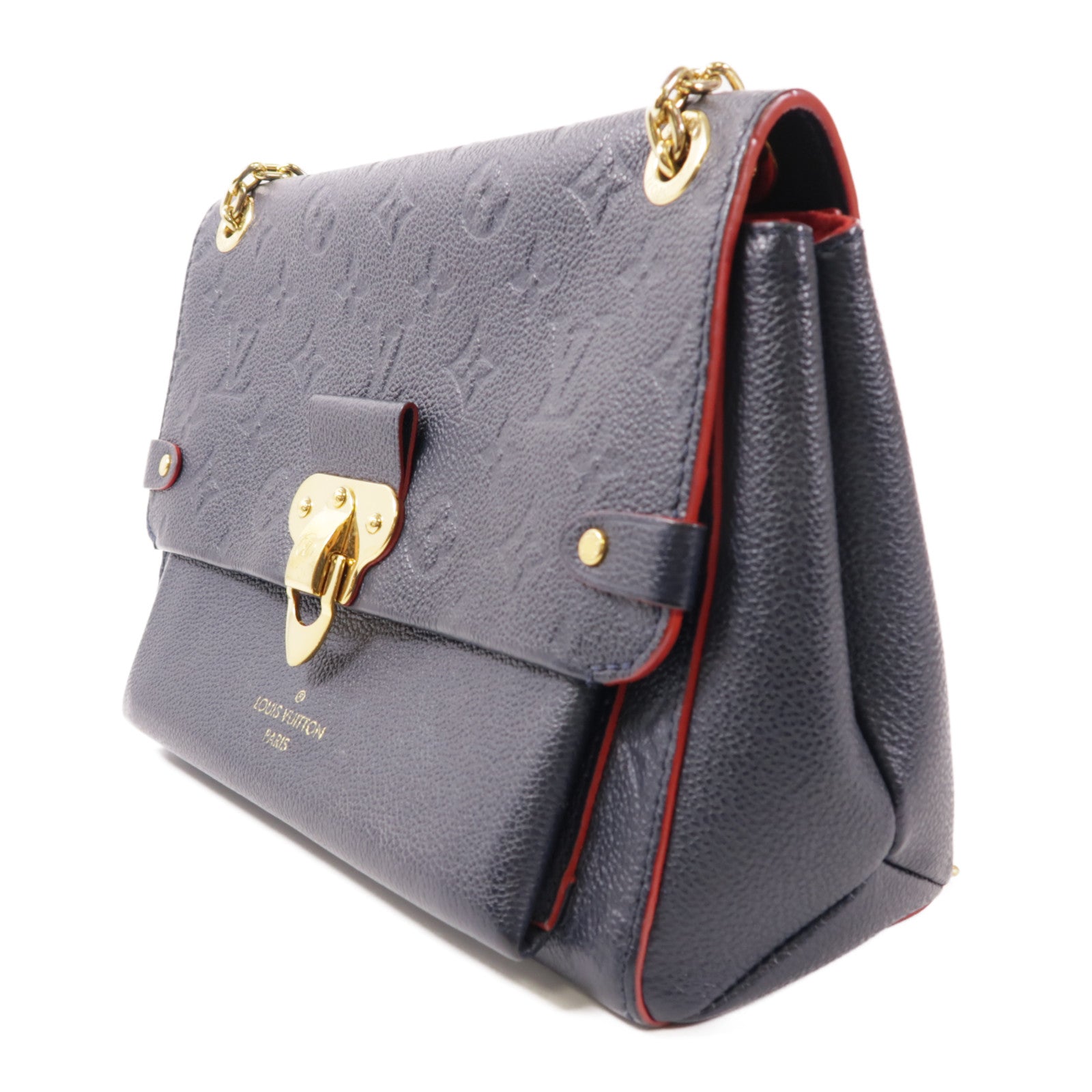 LOUIS VUITTON Monogram Empreinte Vavin PM金扣肩背袋深藍色