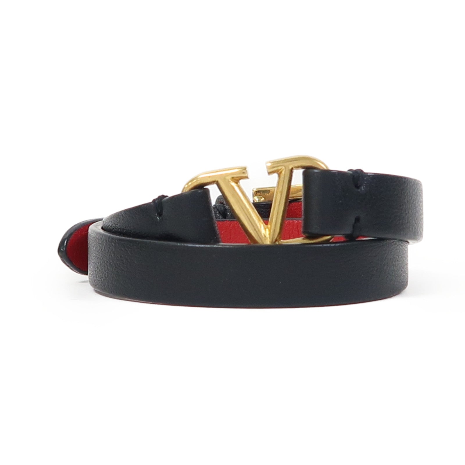 Valentino 牛皮皮革Vlogo手鐲黑色