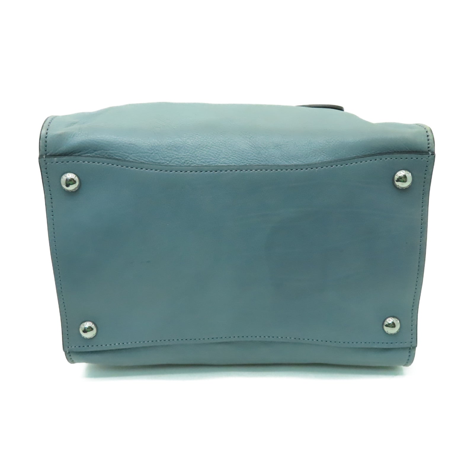 PRADA 【清倉大減價】牛皮皮革2 Way Shoulder Bag銀扣手挽肩背兩用袋海藍色