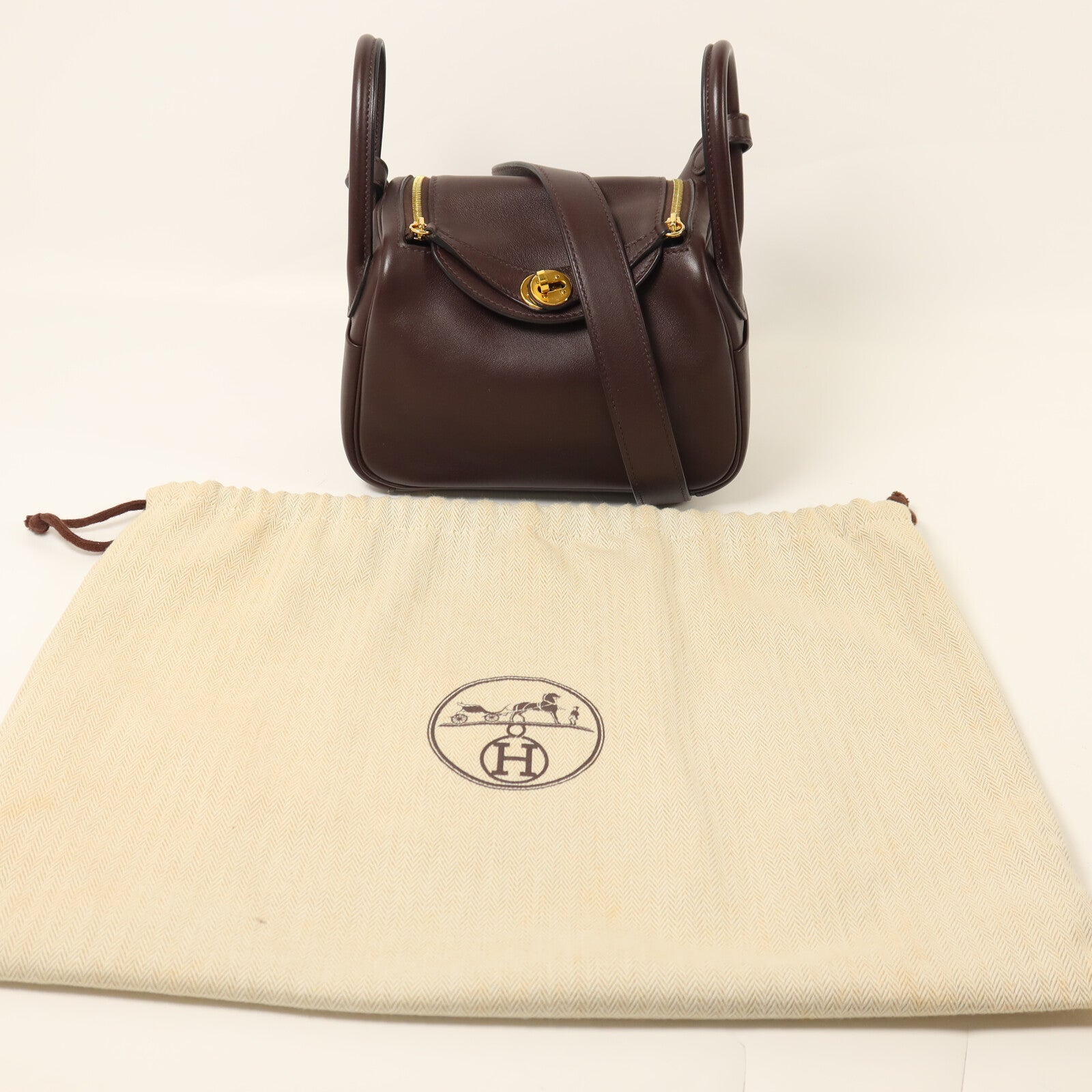 HERMES Swift皮革Mini Lindy手挽肩背兩用袋Rouge Sellier