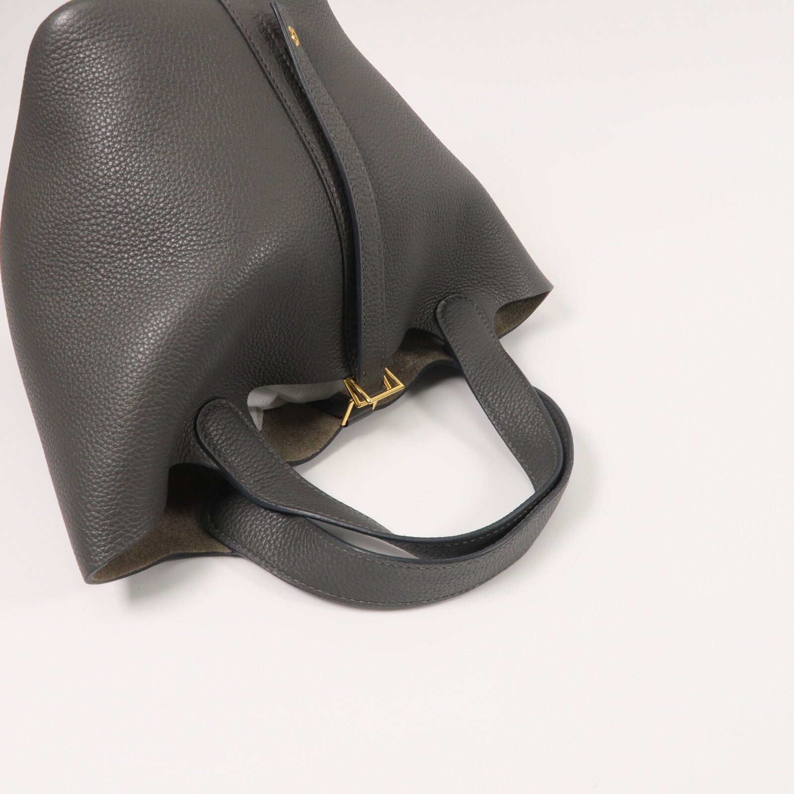 HERMES Clemence皮革Picotin PM手挽袋Gris Misty