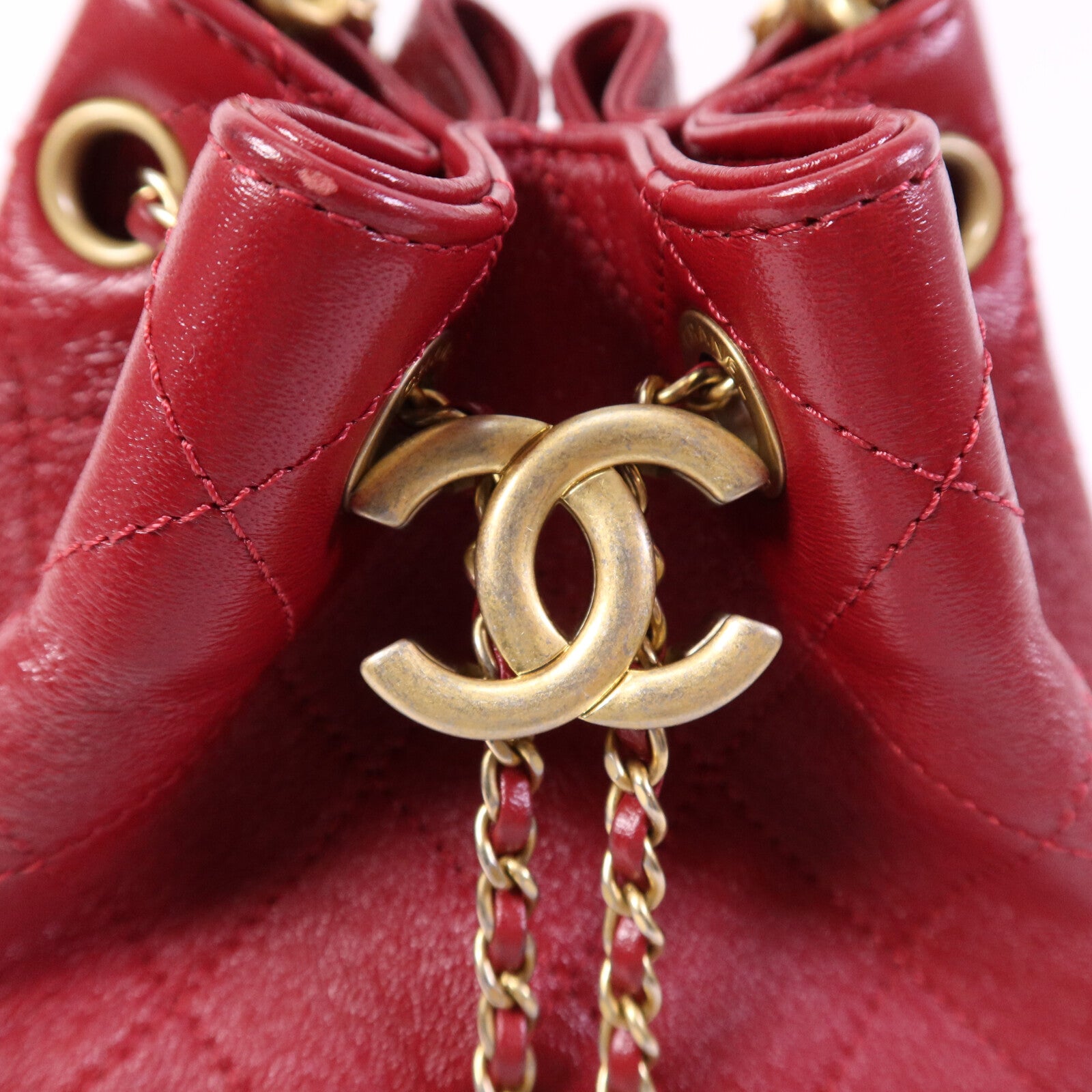 CHANEL 牛皮皮革Bucket Bag金扣鏈帶手挽肩背兩用袋