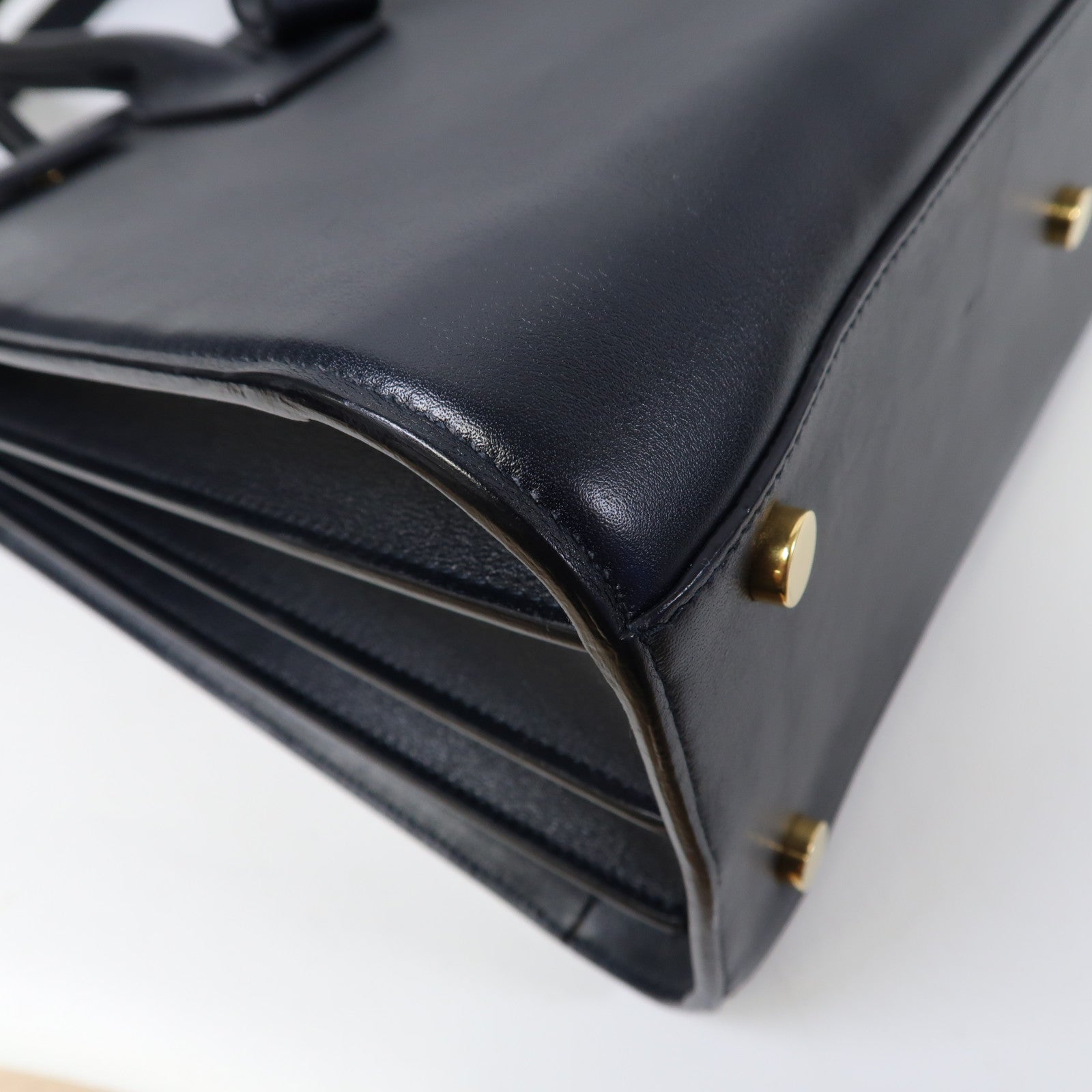 SAINT LAURENT 牛皮皮革Sac de Jour Small金扣手挽肩背兩用袋深藍色