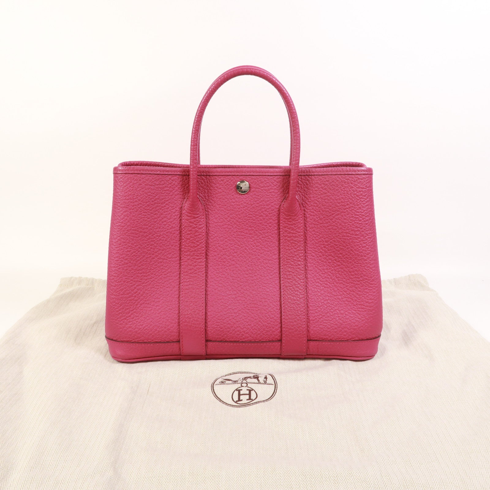 HERMES Negonda皮革Garden Party TPM銀扣手挽袋Rose Pourpre