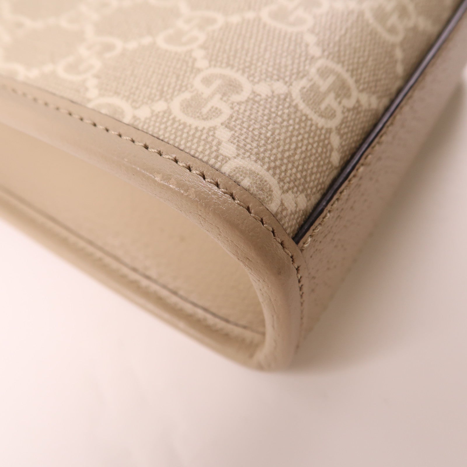GUCCI 塗層帆布/皮革Mini 2 Way Tote金扣手挽肩背兩用袋米色