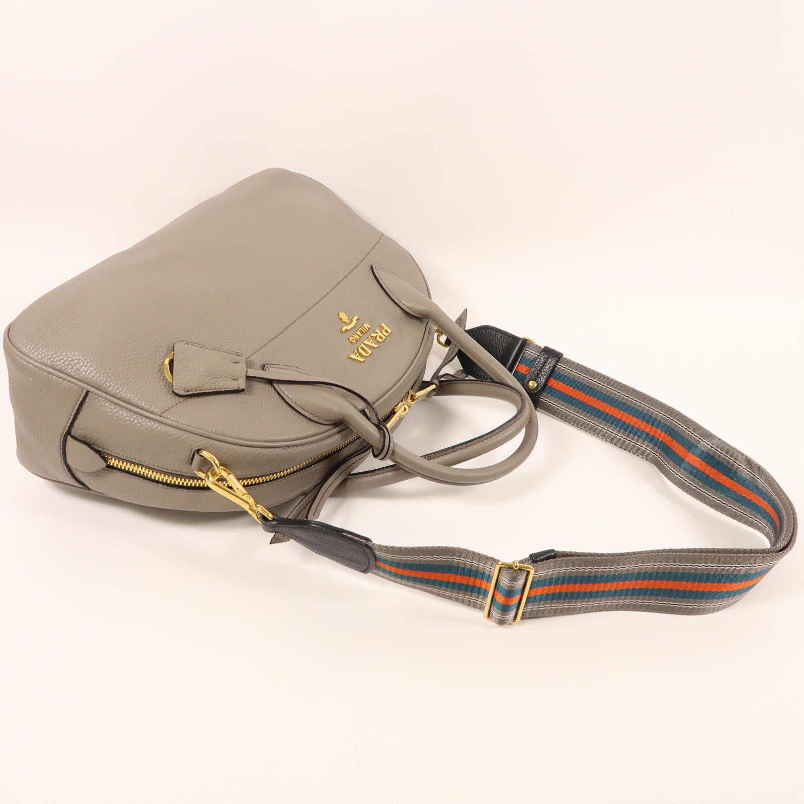 PRADA GHW Vit Daino Vitello Phenix 2 Way Bag Calfskin Leather Gray