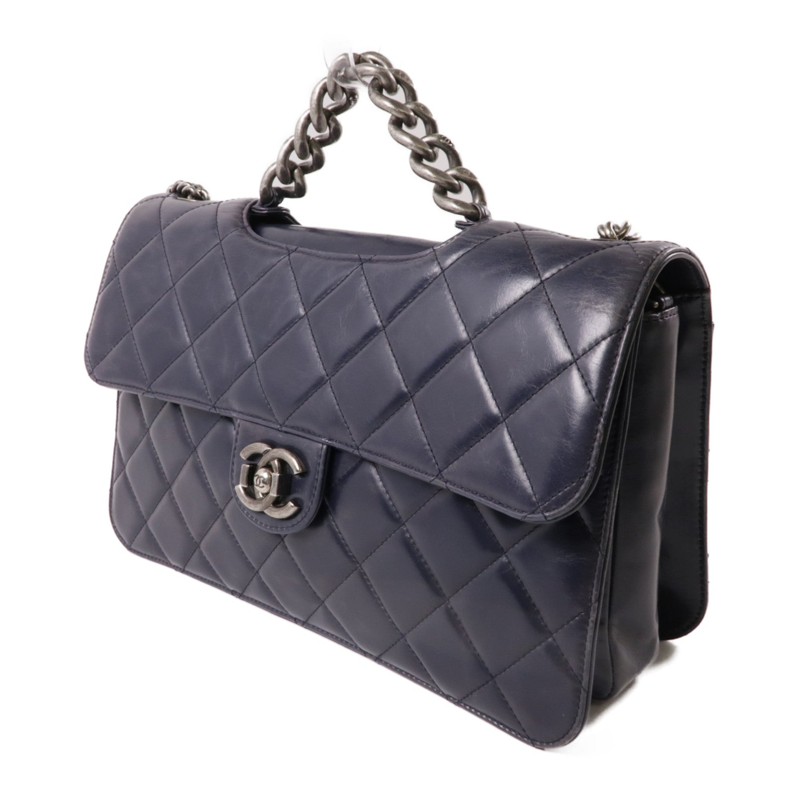 CHANEL 牛皮皮革2 Way Chain Shoulder銀扣手挽肩背兩用袋