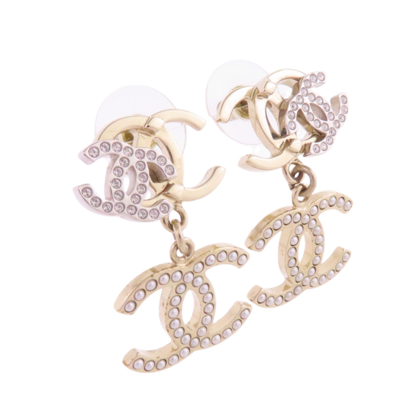CHANEL 金屬/水鑽/仿珍珠CC Earrings金扣耳環