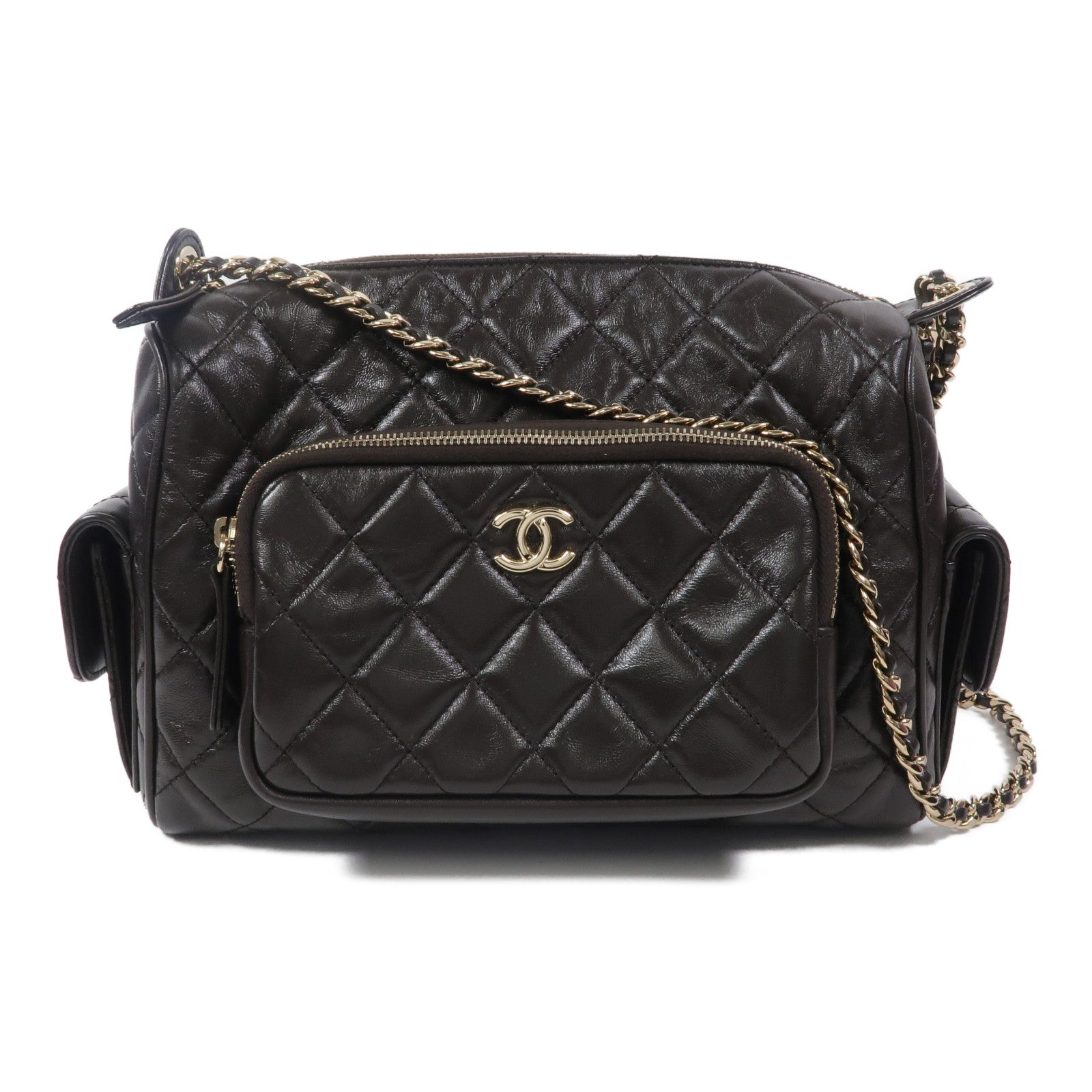 CHANEL 羊皮皮革Camera Bag鏈帶肩背袋