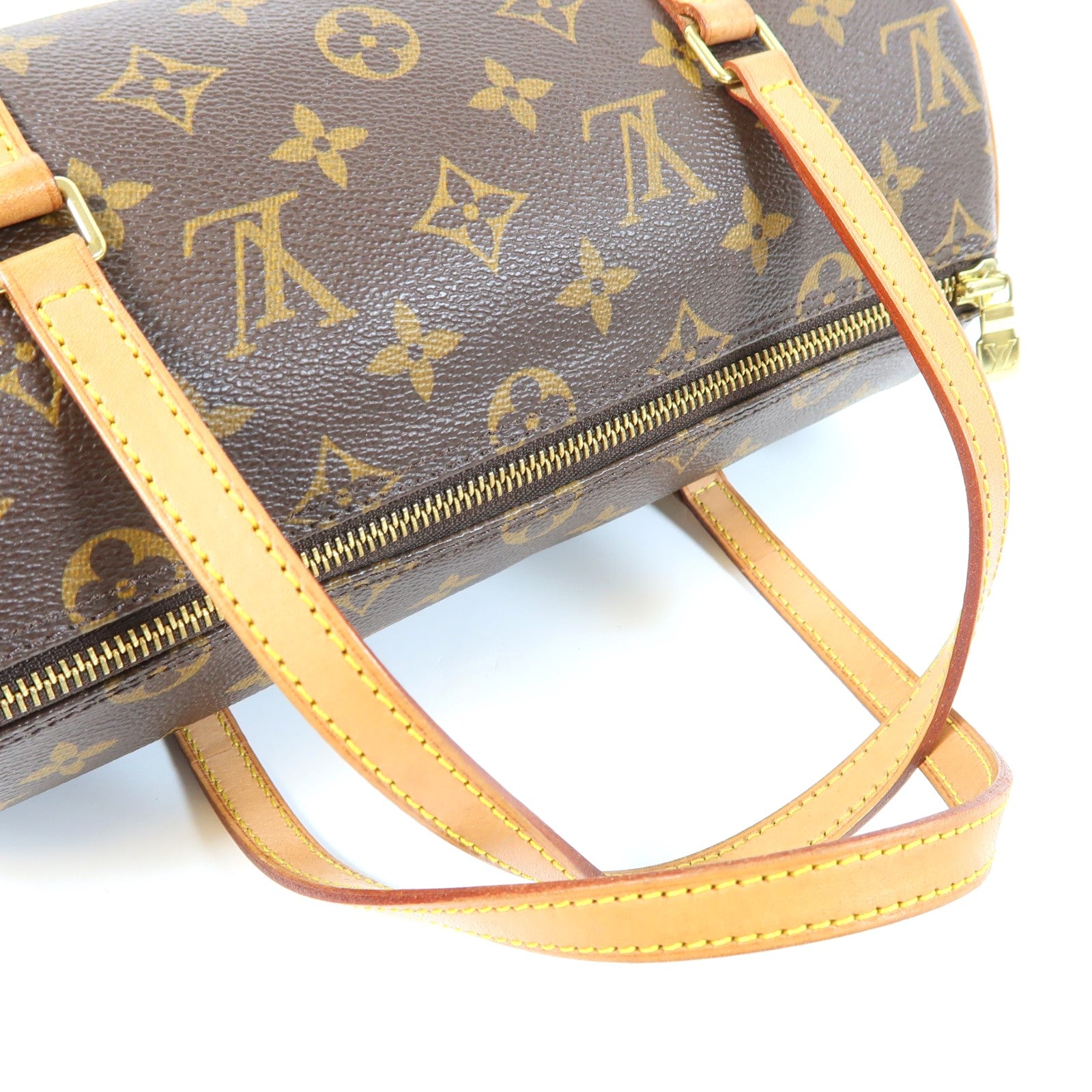LOUIS VUITTON Monogram Papillon PM金扣手挽袋棕色