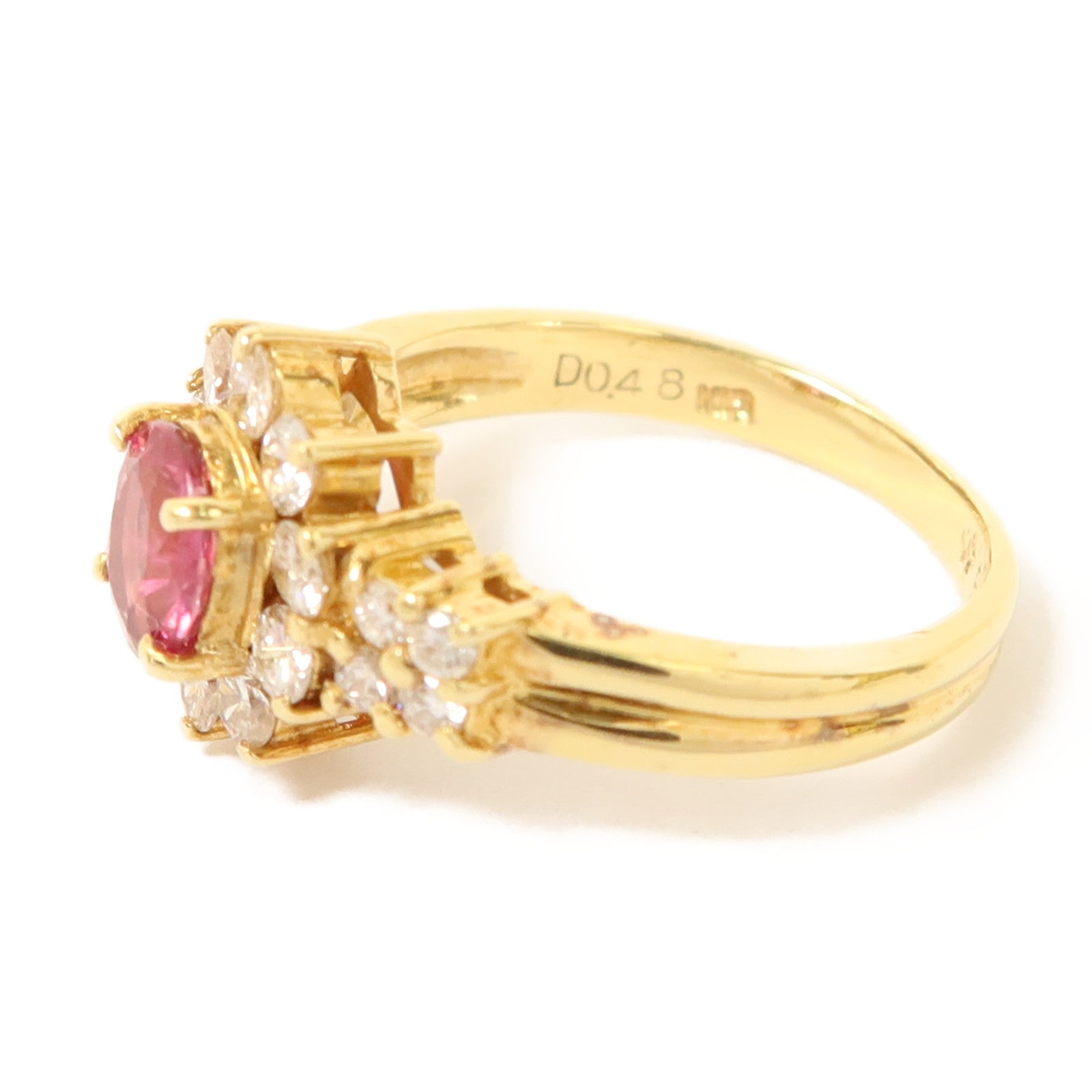 JEWELRY 18K黃金Pink Sapphire Diamond Ring粉紅色藍寶石/鑽石戒指US#4
