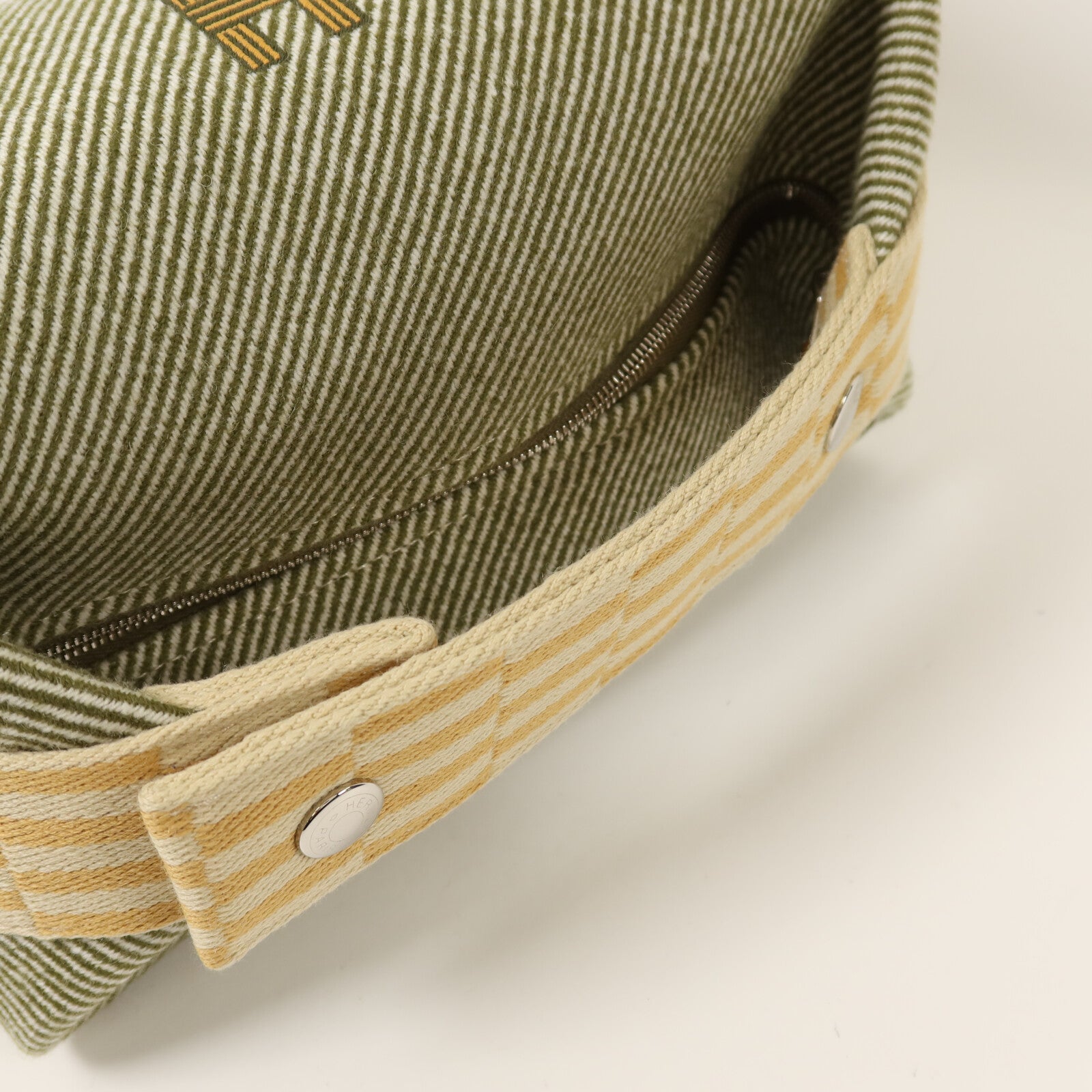 HERMES 帆布Bride-A Brac Cabriole PM銀扣手挽袋Green/Yellow/Beige