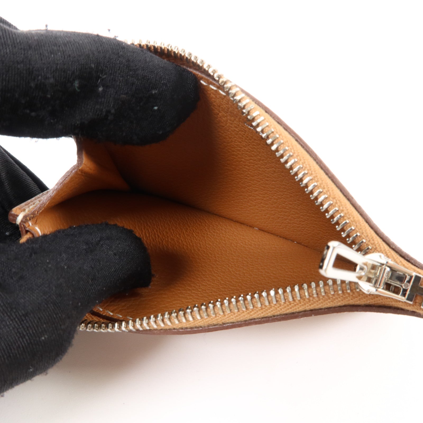 HERMES Evercolor皮革Roulis Slim銀扣錢包Gold