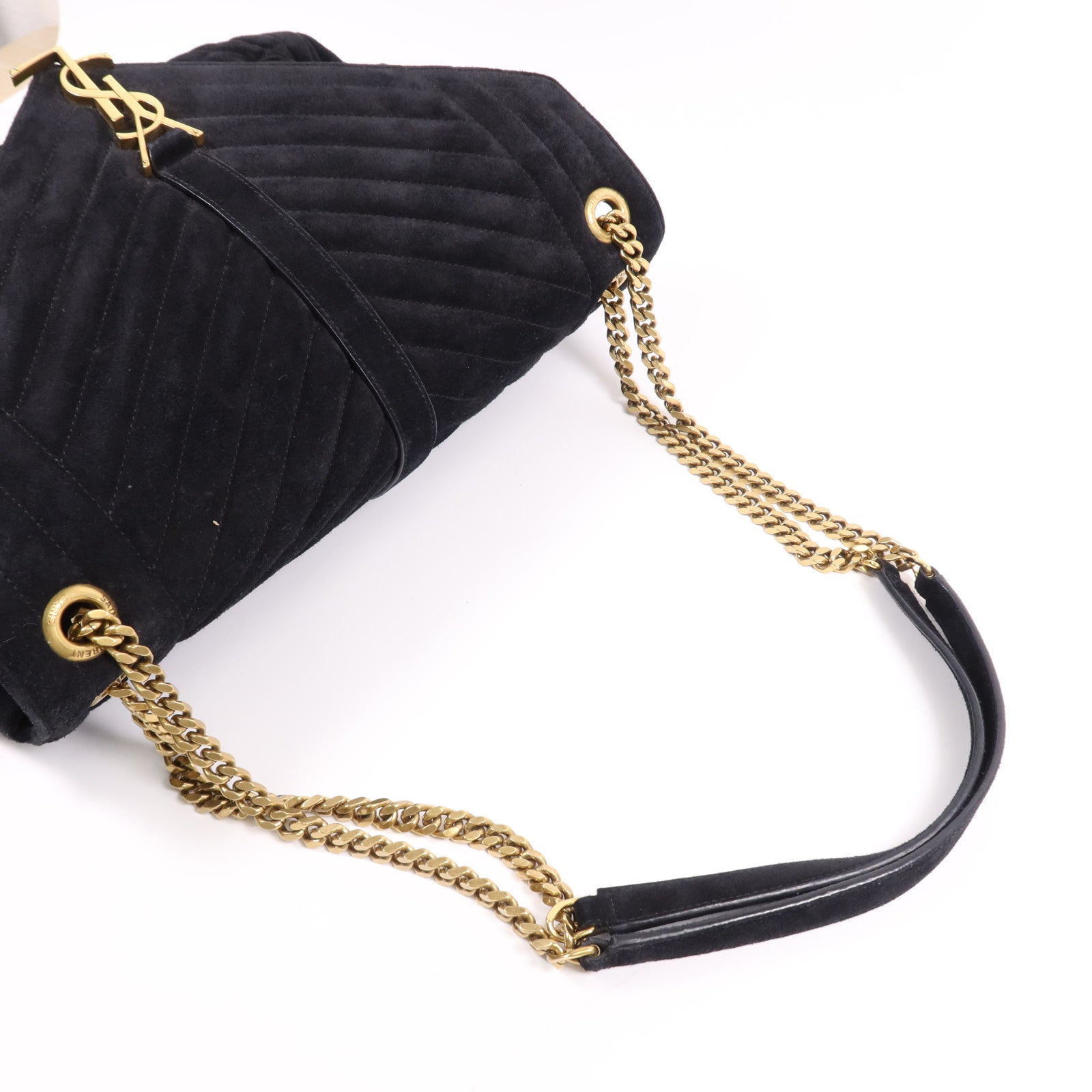 YVES SAINT LAURENT 麂皮皮革Envelope Large金扣鏈帶肩背袋