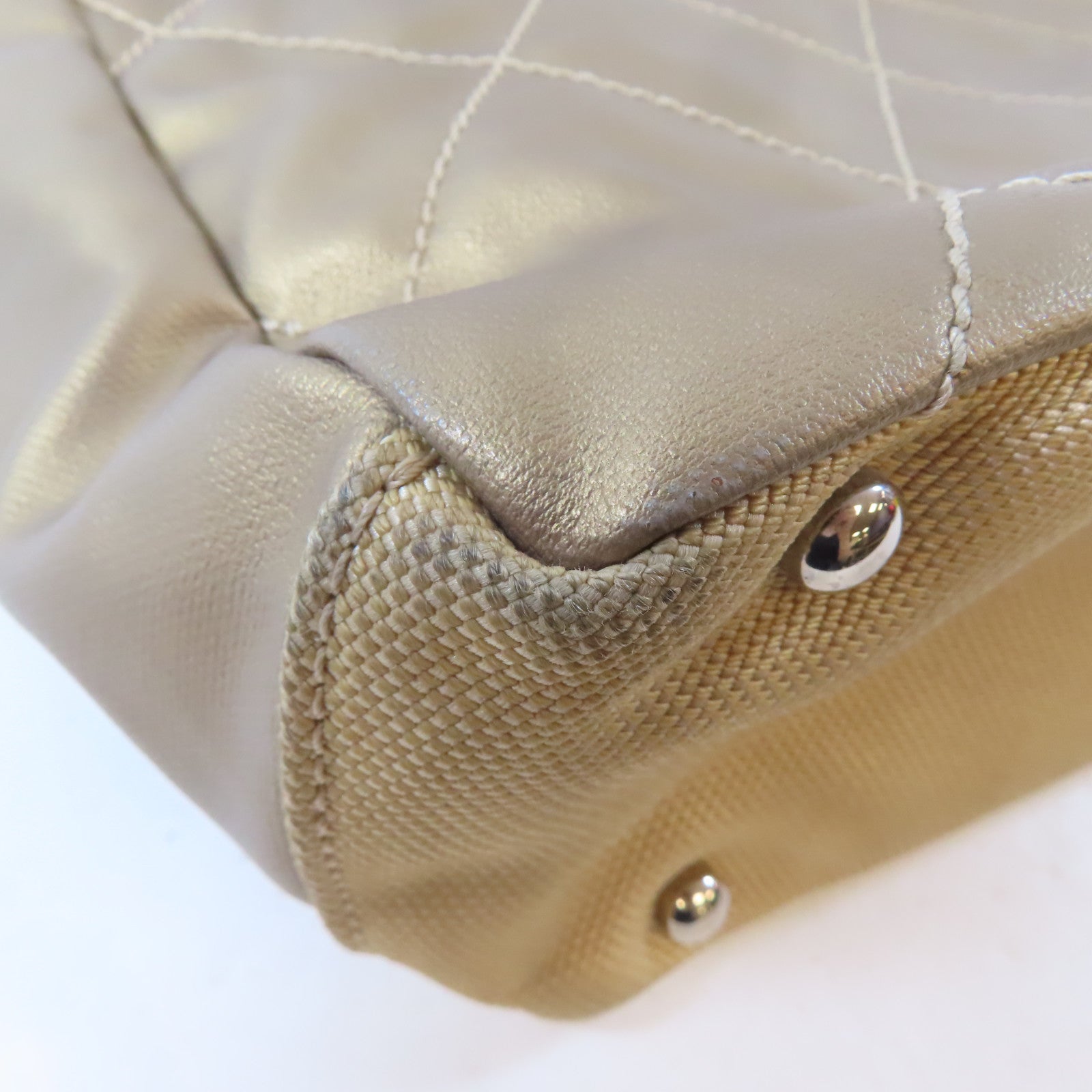 CHANEL (PRICE DOWN) Quilted CC SHW Paris Biarritz Tote Bag Handbag PVC Coated Canvas Beige