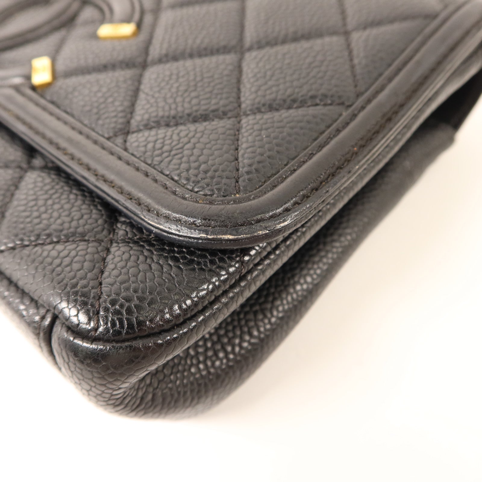 CHANEL 牛皮皮革Chain Shoulder金扣鏈帶肩背袋