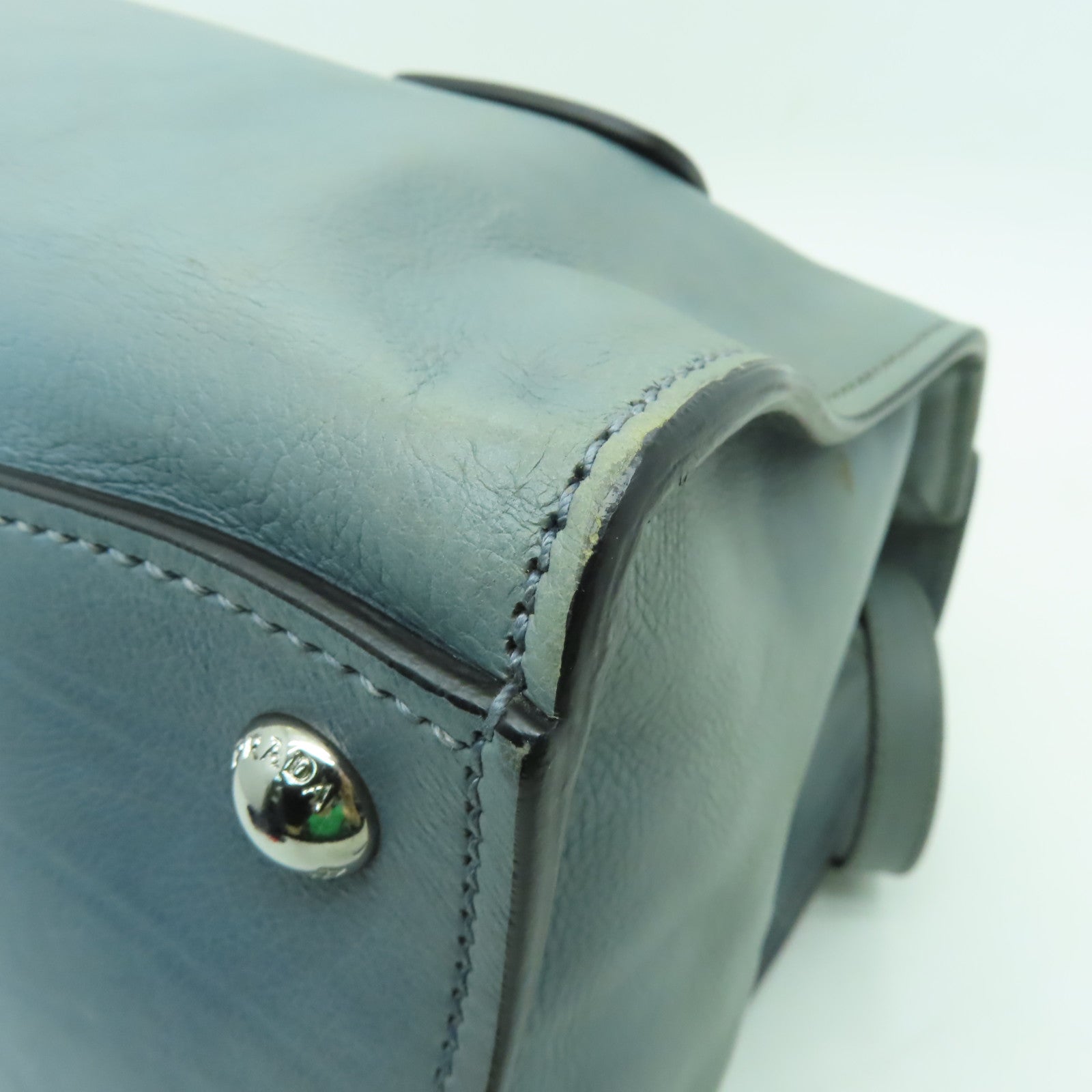 PRADA 【清倉大減價】牛皮皮革2 Way Shoulder Bag銀扣手挽肩背兩用袋海藍色