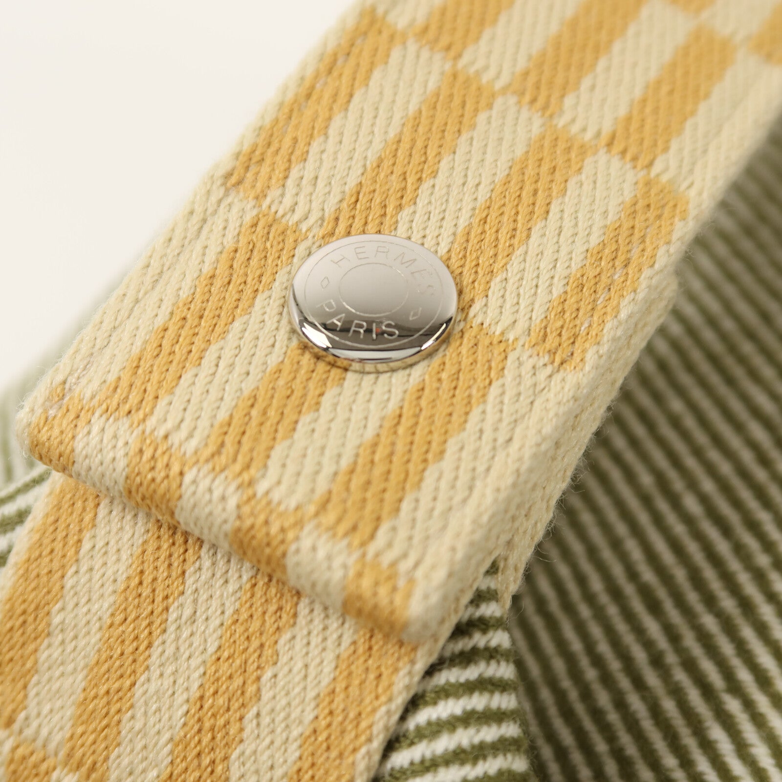 HERMES 帆布Bride-A Brac Cabriole PM銀扣手挽袋Green/Yellow/Beige