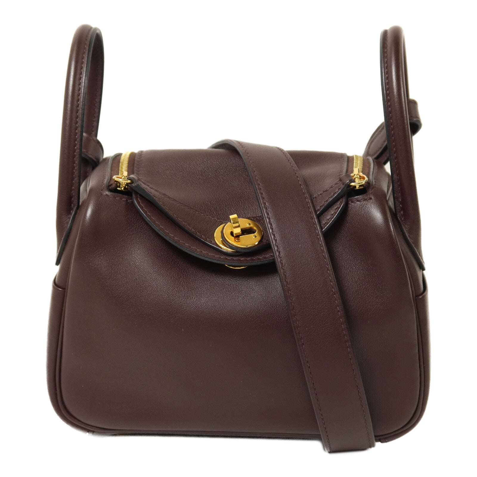 HERMES Swift皮革Mini Lindy手挽肩背兩用袋Rouge Sellier