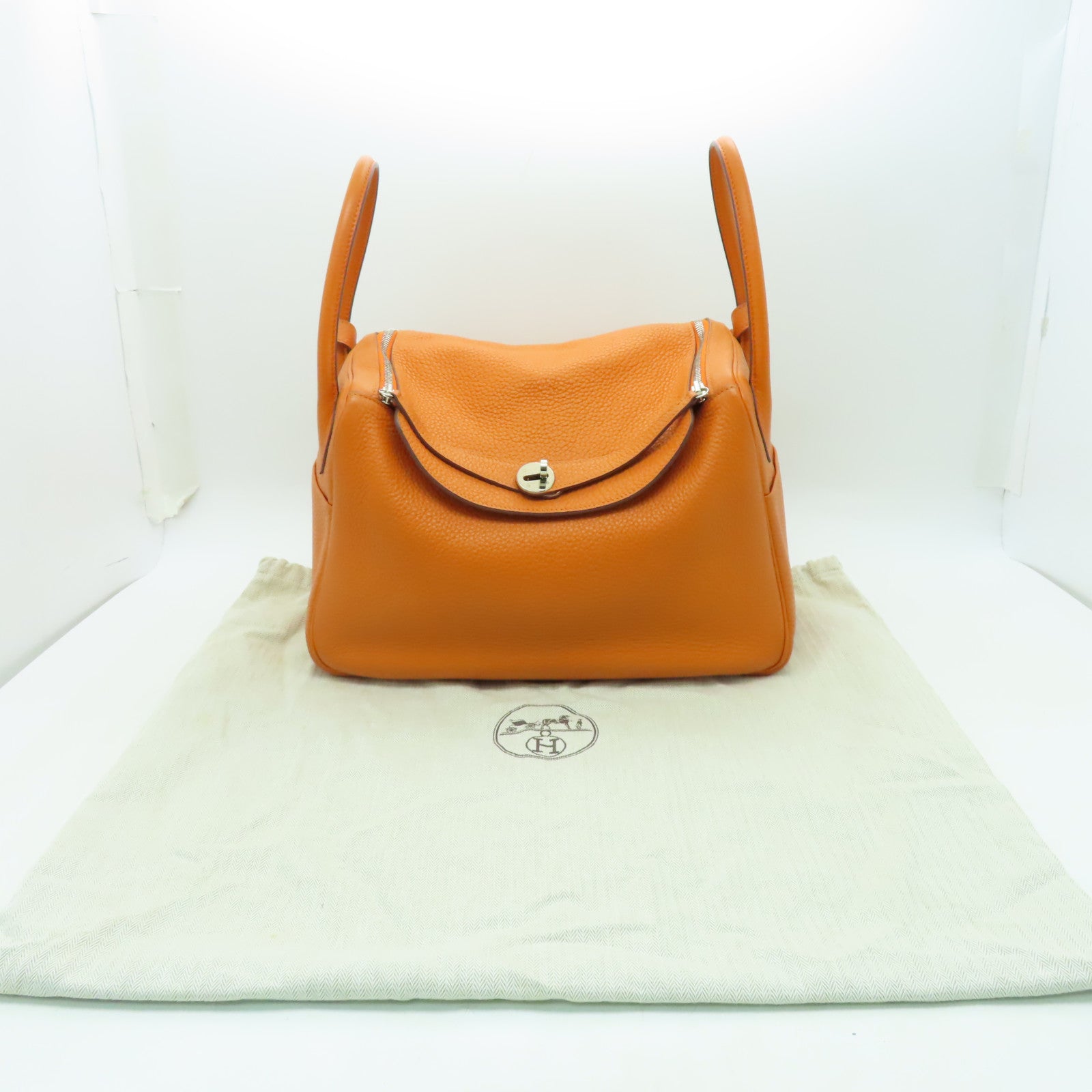 HERMES 【激減優惠】Clemence皮革Lindy 34銀扣手挽肩背兩用袋橙色