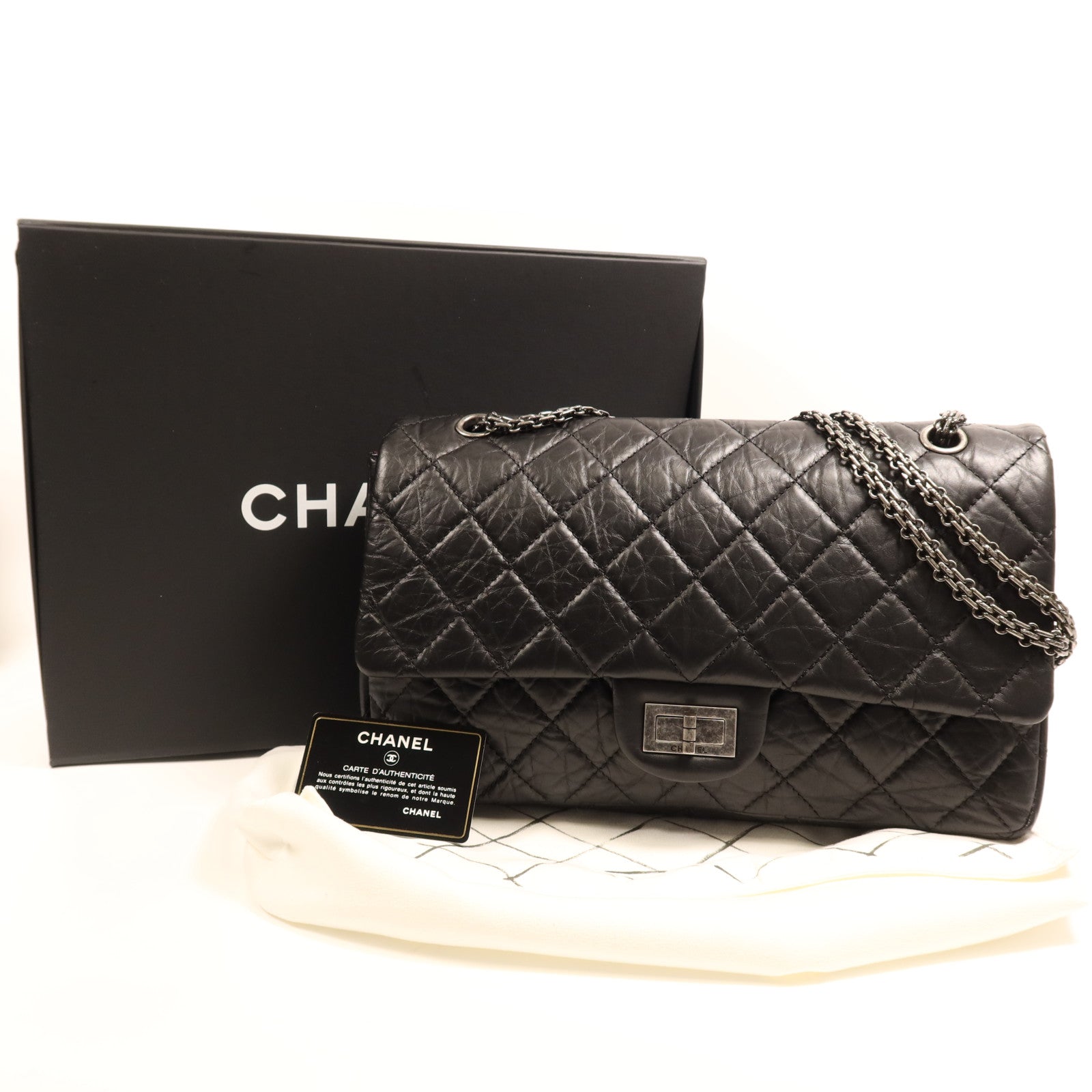 CHANEL 牛皮皮革2.55銀扣鏈帶肩背袋
