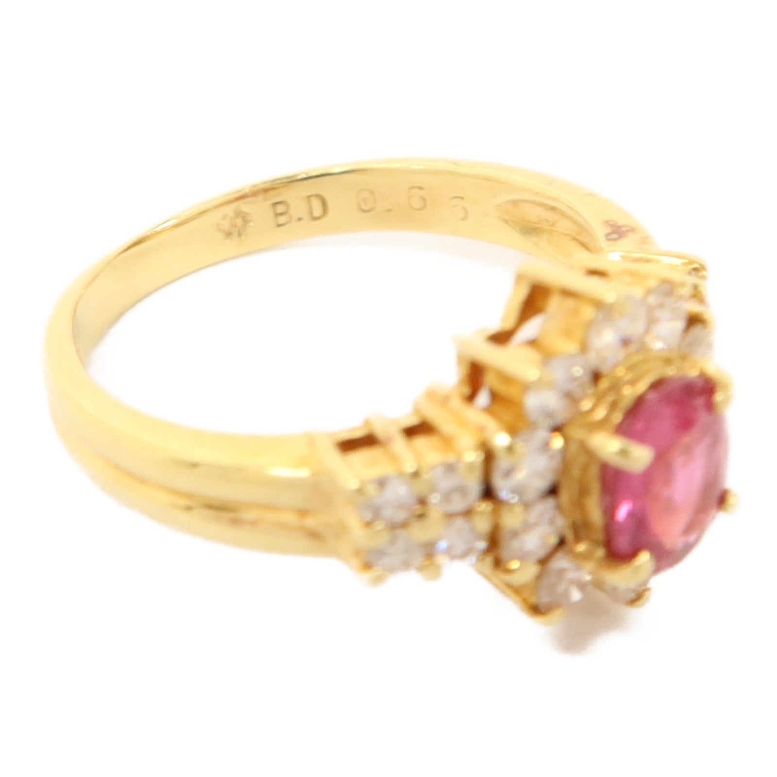 JEWELRY 18K黃金Pink Sapphire Diamond Ring粉紅色藍寶石/鑽石戒指US#4
