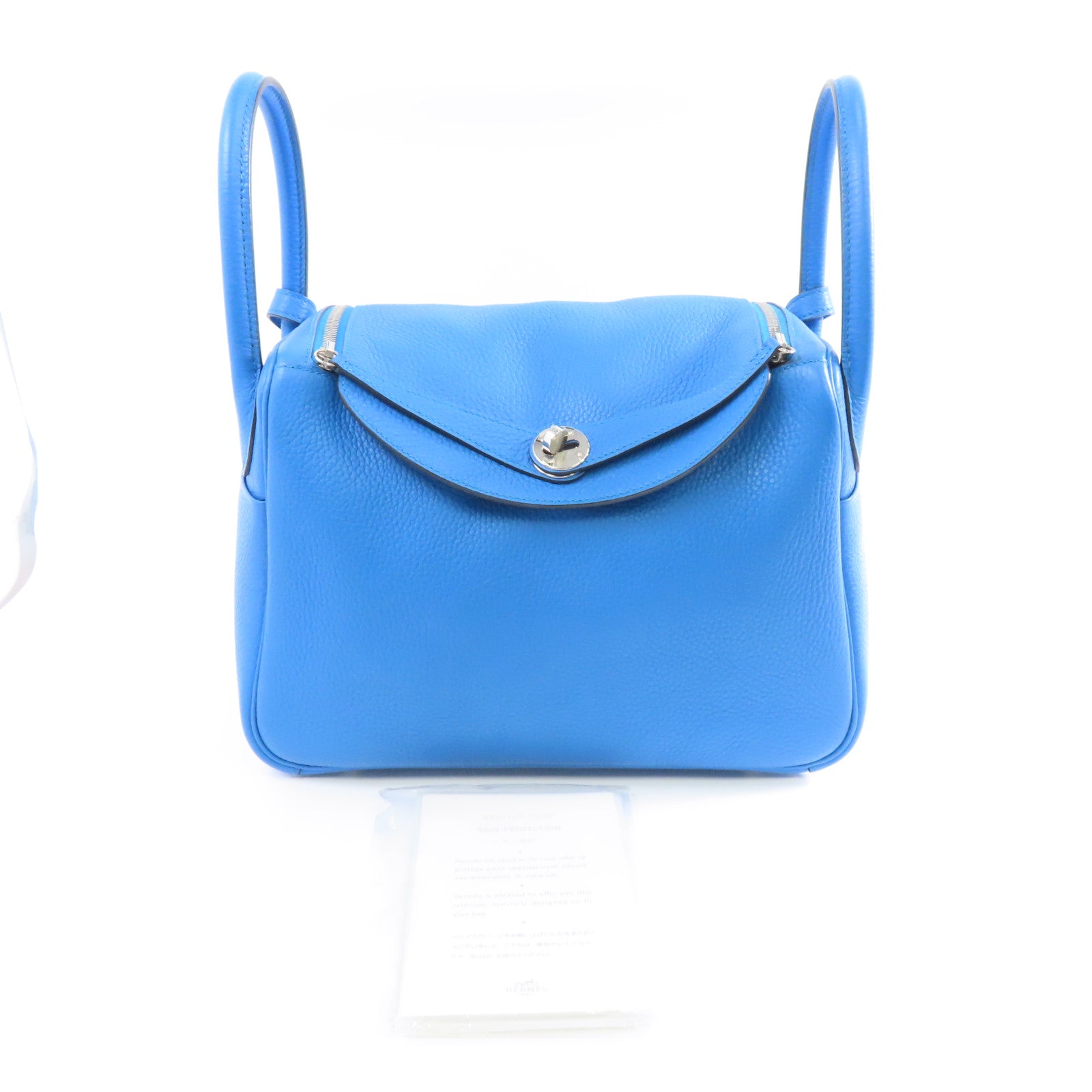 HERMES 【激減優惠】Clemence皮革Lindy 30銀扣手挽肩背兩用袋Blue Zanzibar/藍色
