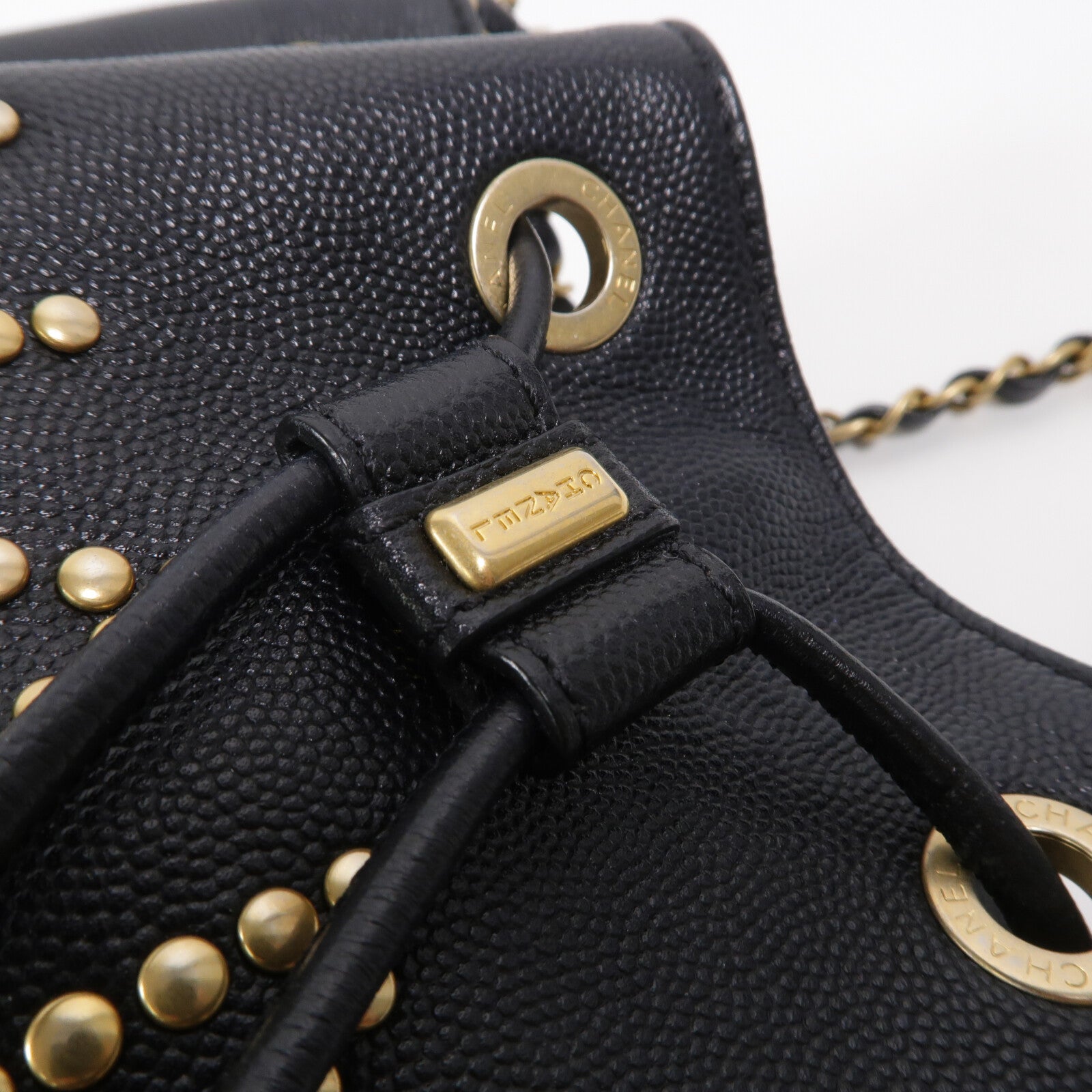 CHANEL 牛皮皮革Drawstring Bucket鏈帶肩背袋