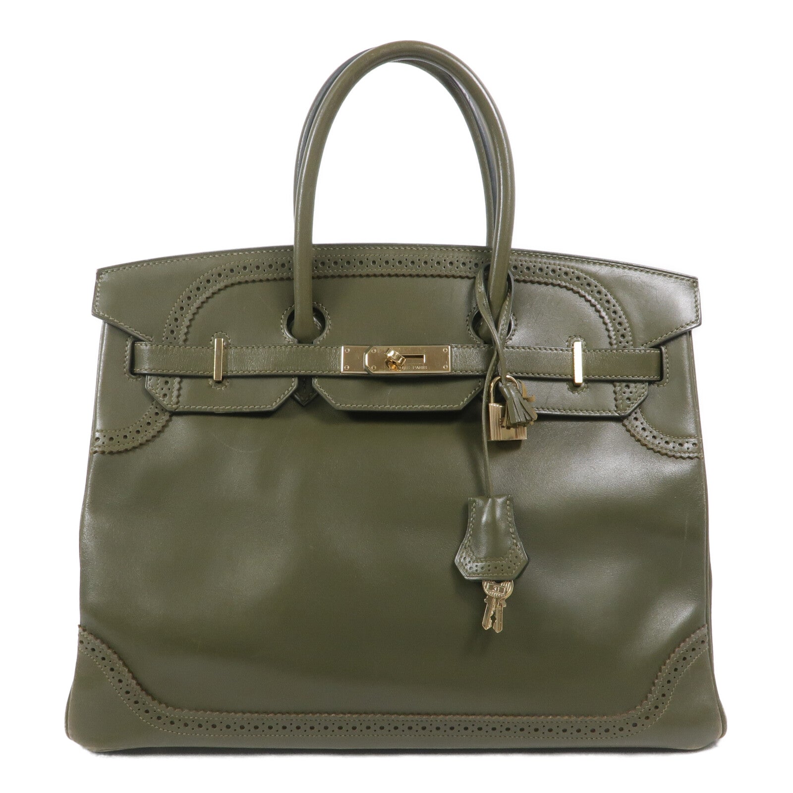 HERMES Tadelakt皮革Birkin 35 Ghillies手挽袋Vert Veronese