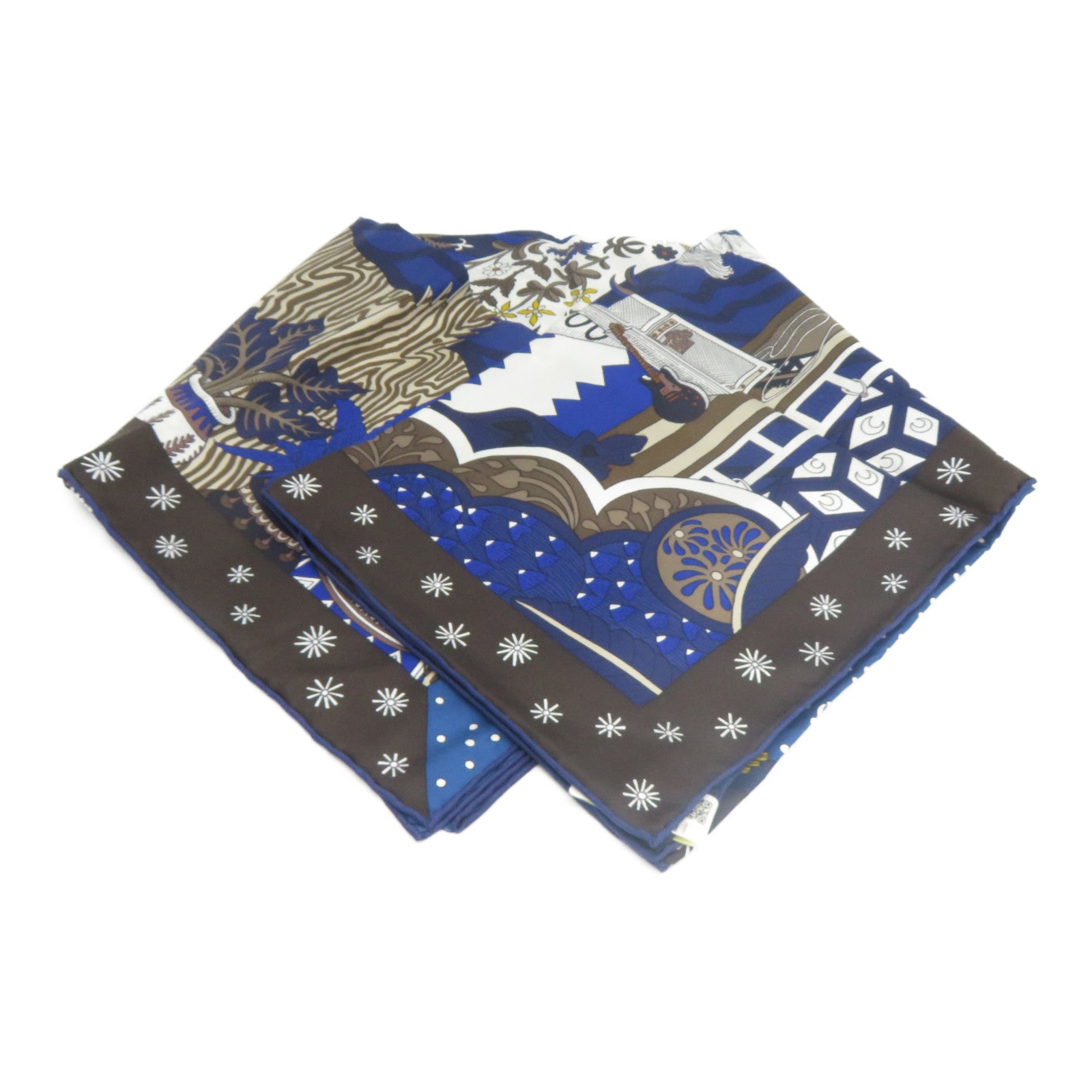 HERMES 【激減優惠】絲質Scarf絲巾啡色/藍色