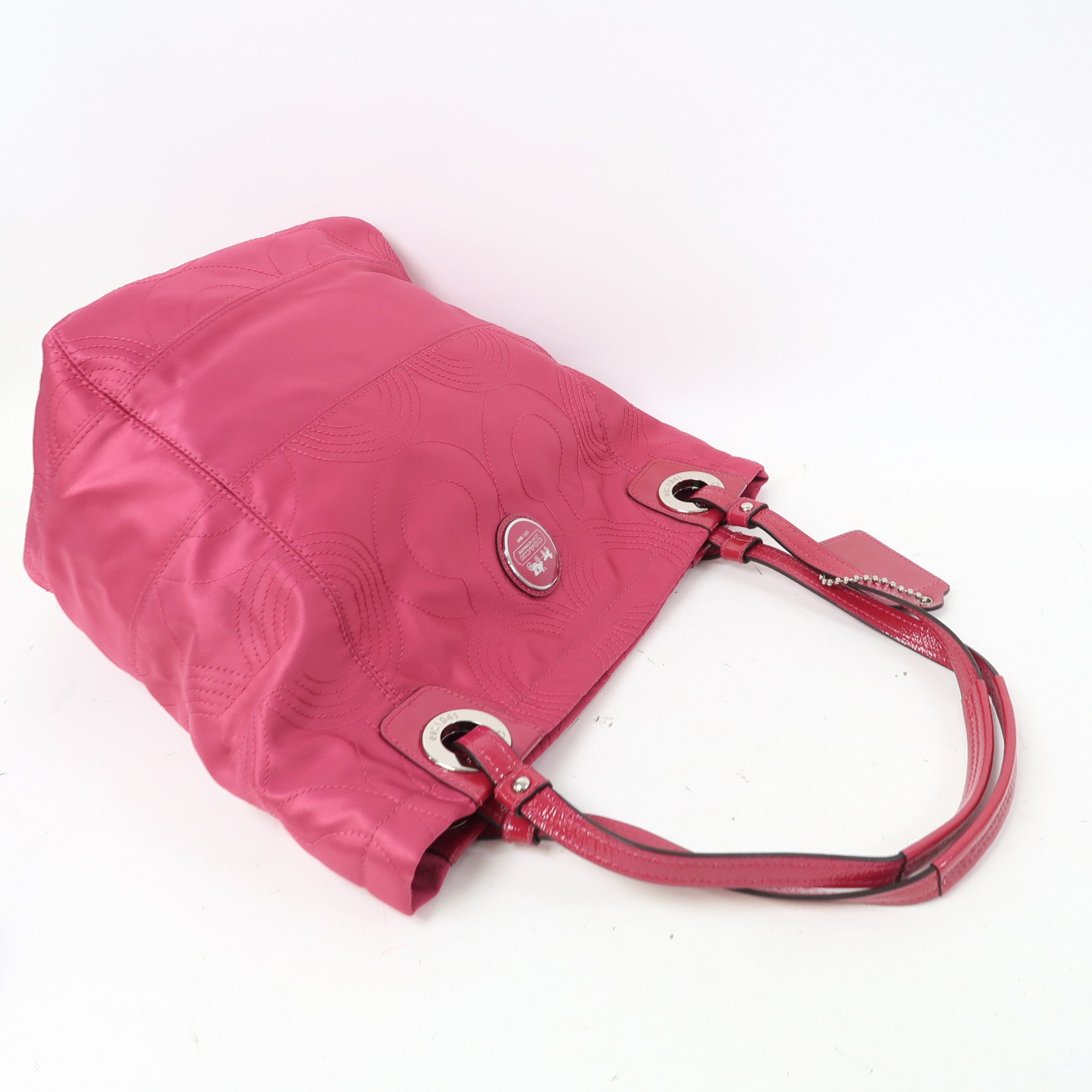 COACH 【激減優惠】帆布Shoulder Bag銀扣肩背袋粉紅色