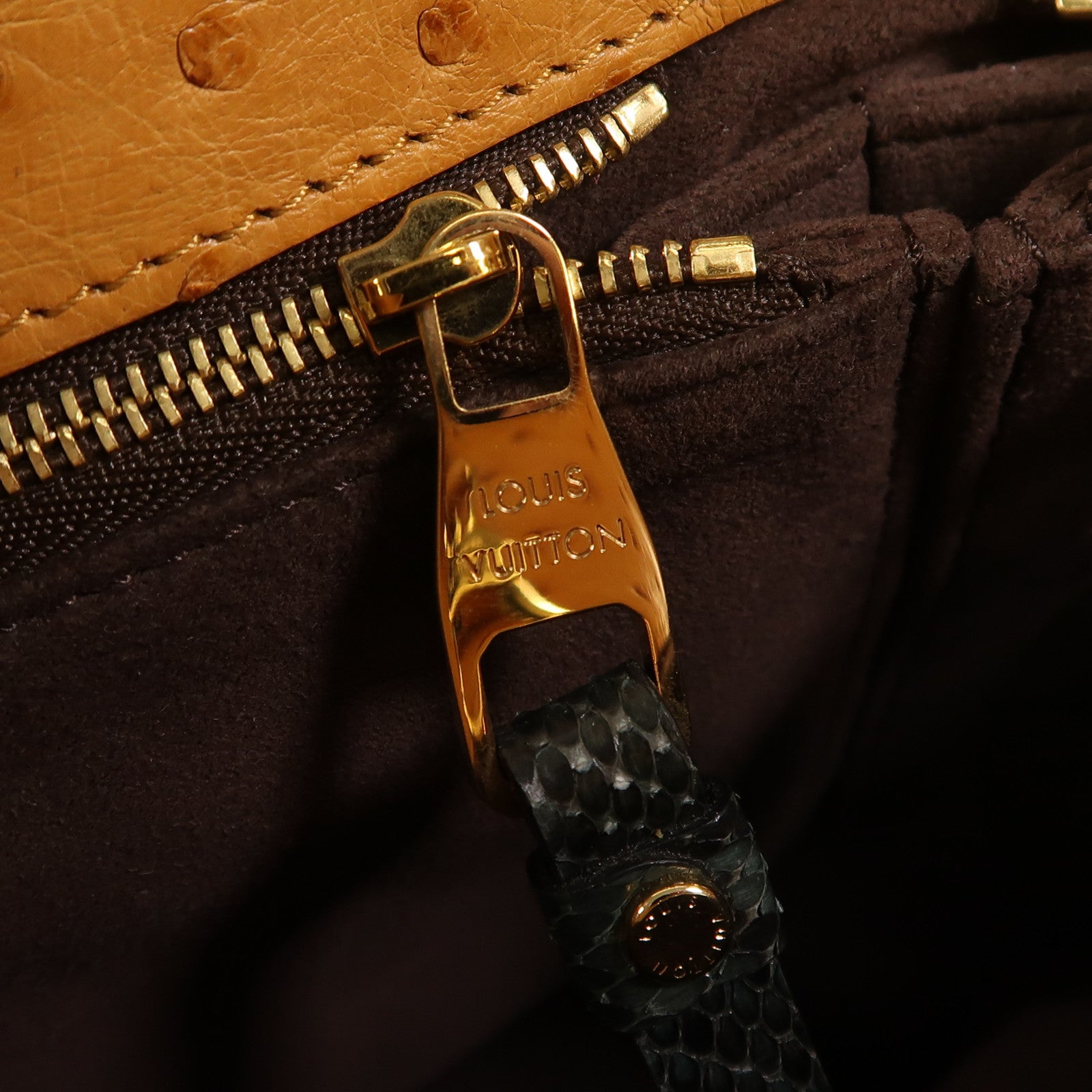 LOUIS VUITTON 蛇皮皮革/鴕鳥皮革/Monogram Etoile Exotique金扣手挽肩背兩用袋