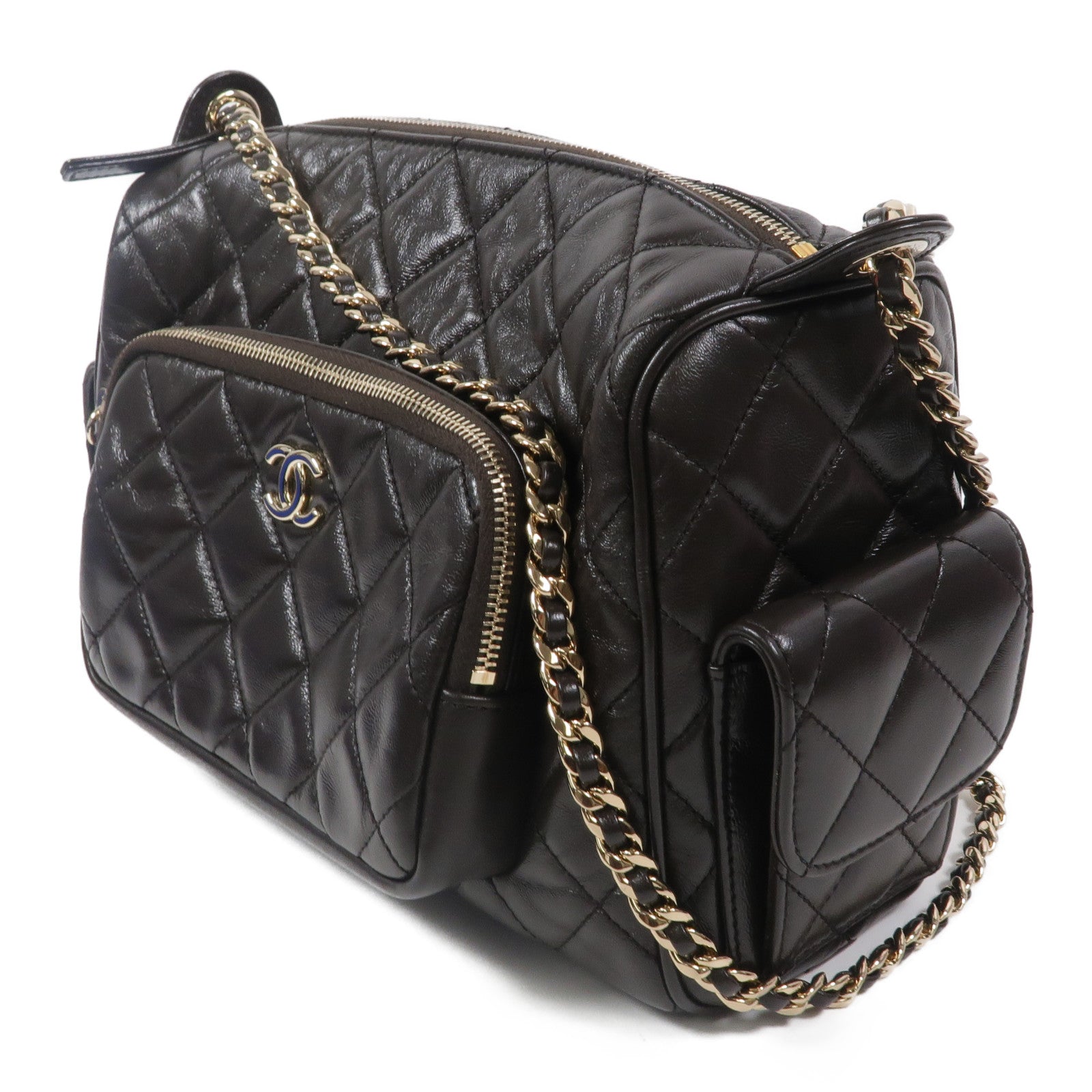 CHANEL 羊皮皮革Camera Bag鏈帶肩背袋
