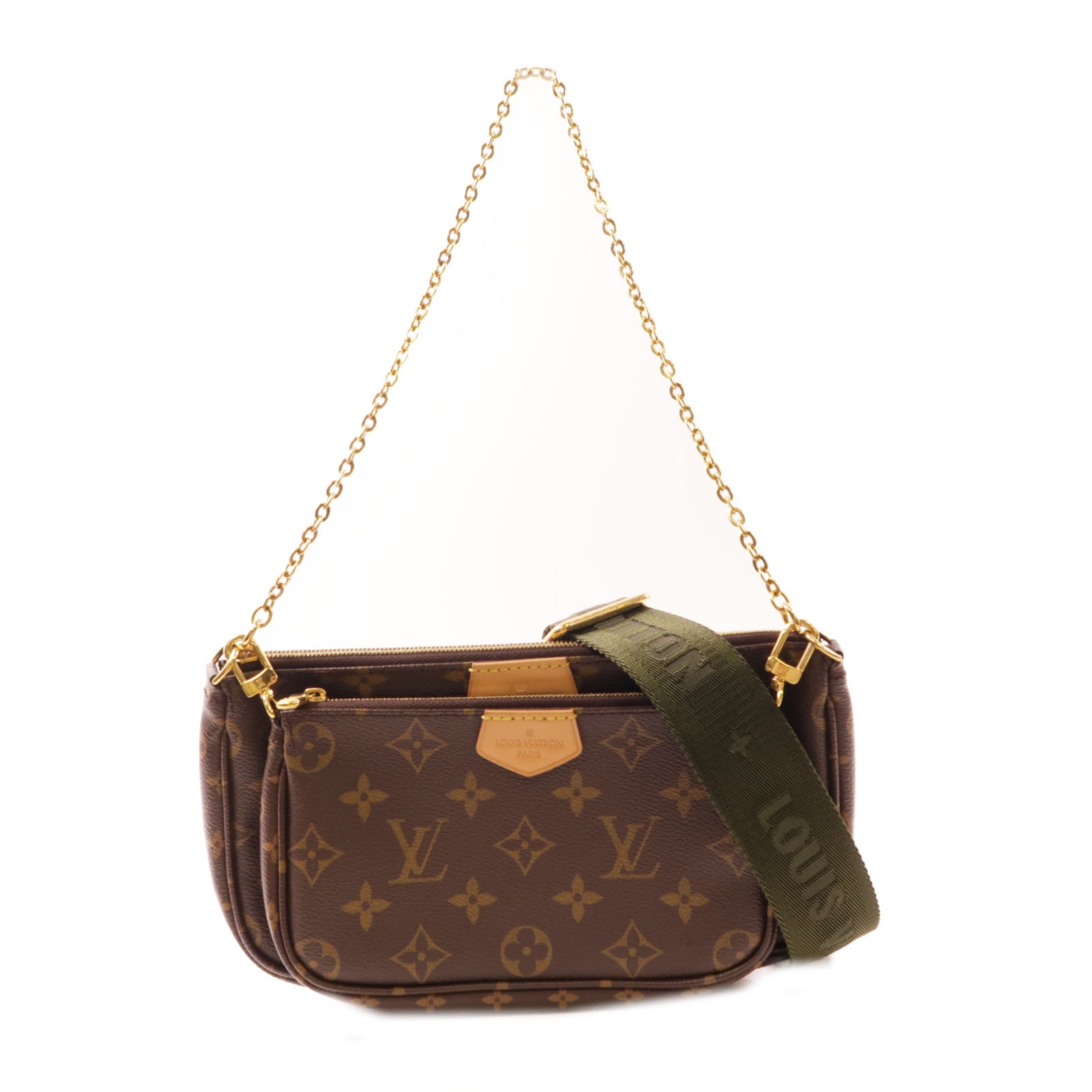 LOUIS VUITTON Monogram Multi Pochette Accessoires金扣肩背袋棕色