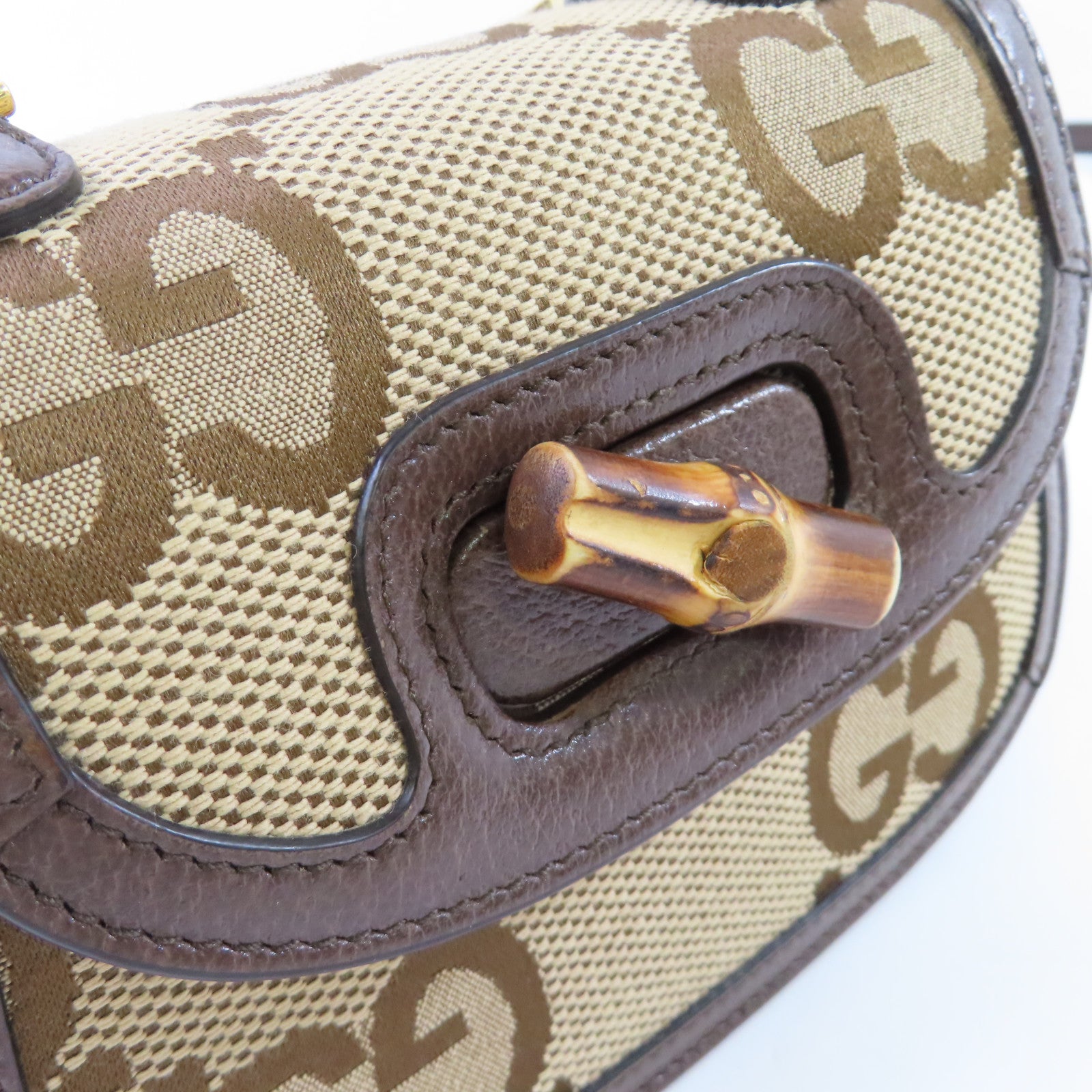 GUCCI GG帆布Bamboo 1947 2Way Shoulder Bag手挽肩背兩用袋啡色