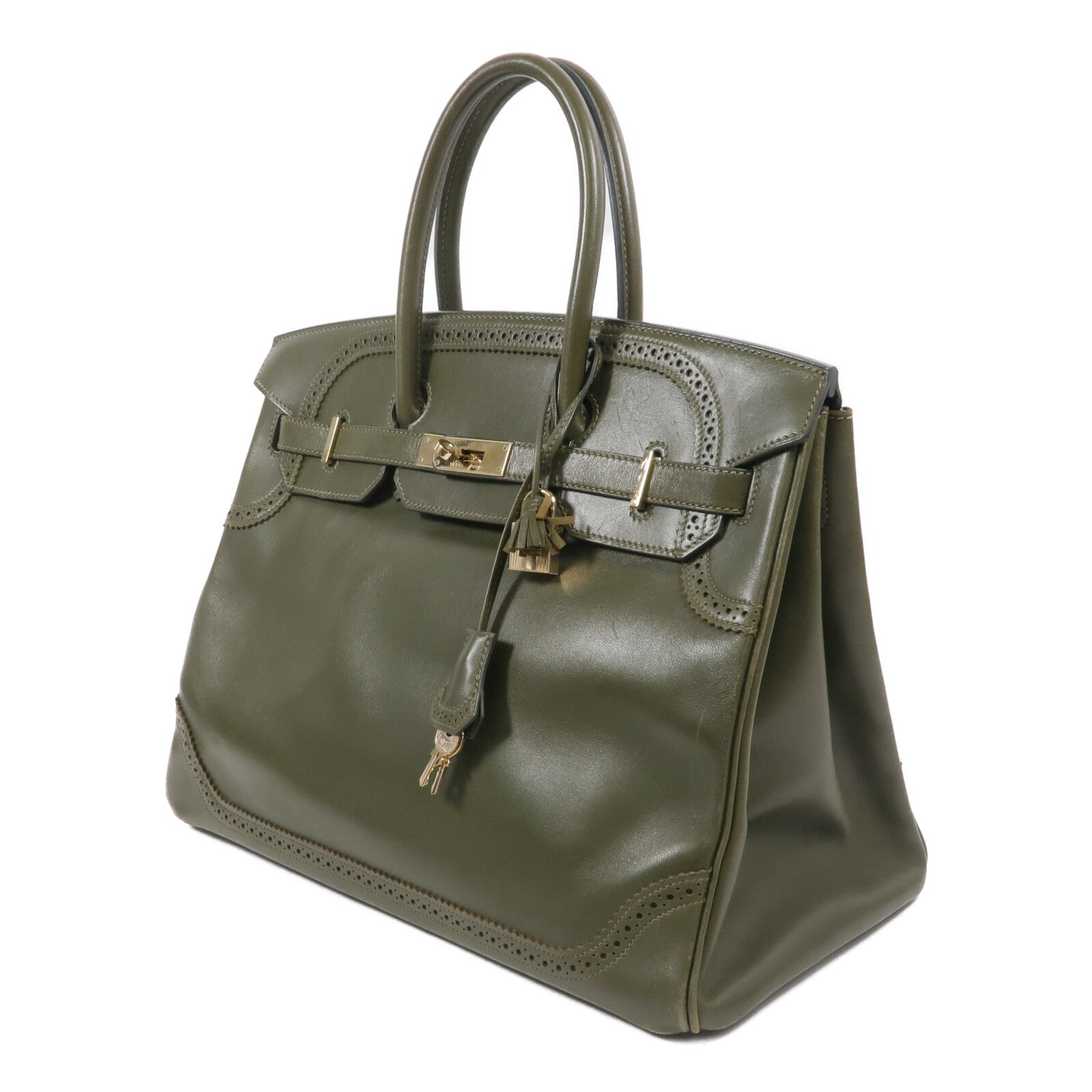 HERMES Tadelakt皮革Birkin 35 Ghillies手挽袋Vert Veronese