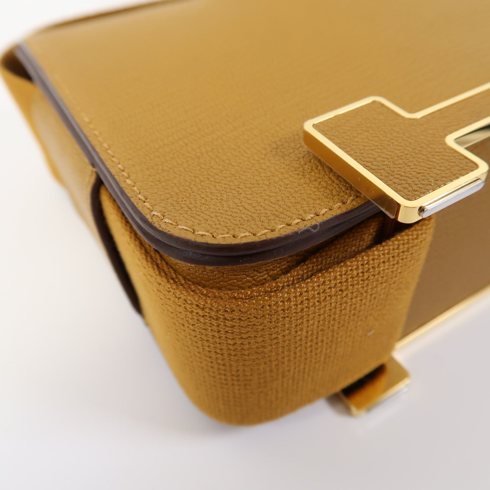 HERMES Chevre皮革Geta金扣肩背袋焦糖色