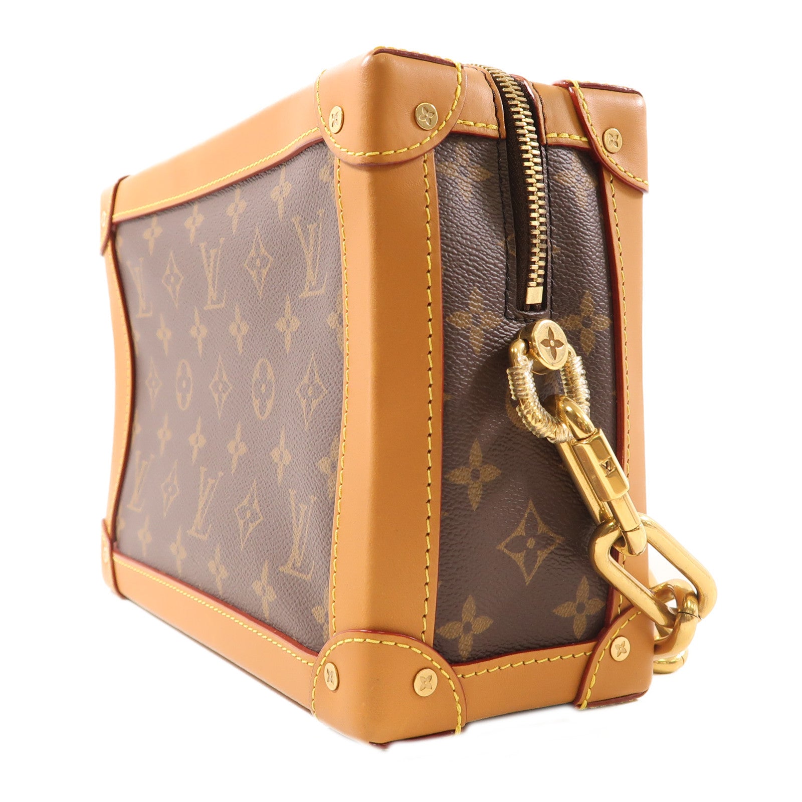 LOUIS VUITTON Monogram Soft Trunk金扣肩背袋棕色