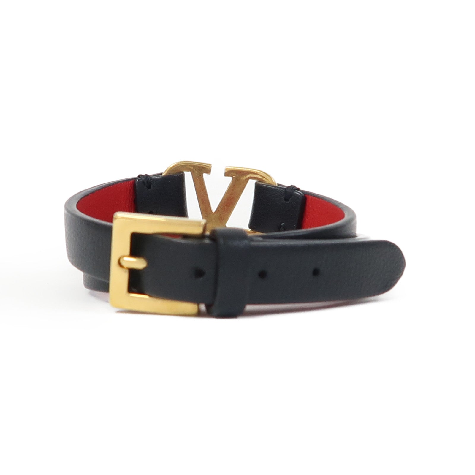 Valentino 牛皮皮革Vlogo手鐲黑色