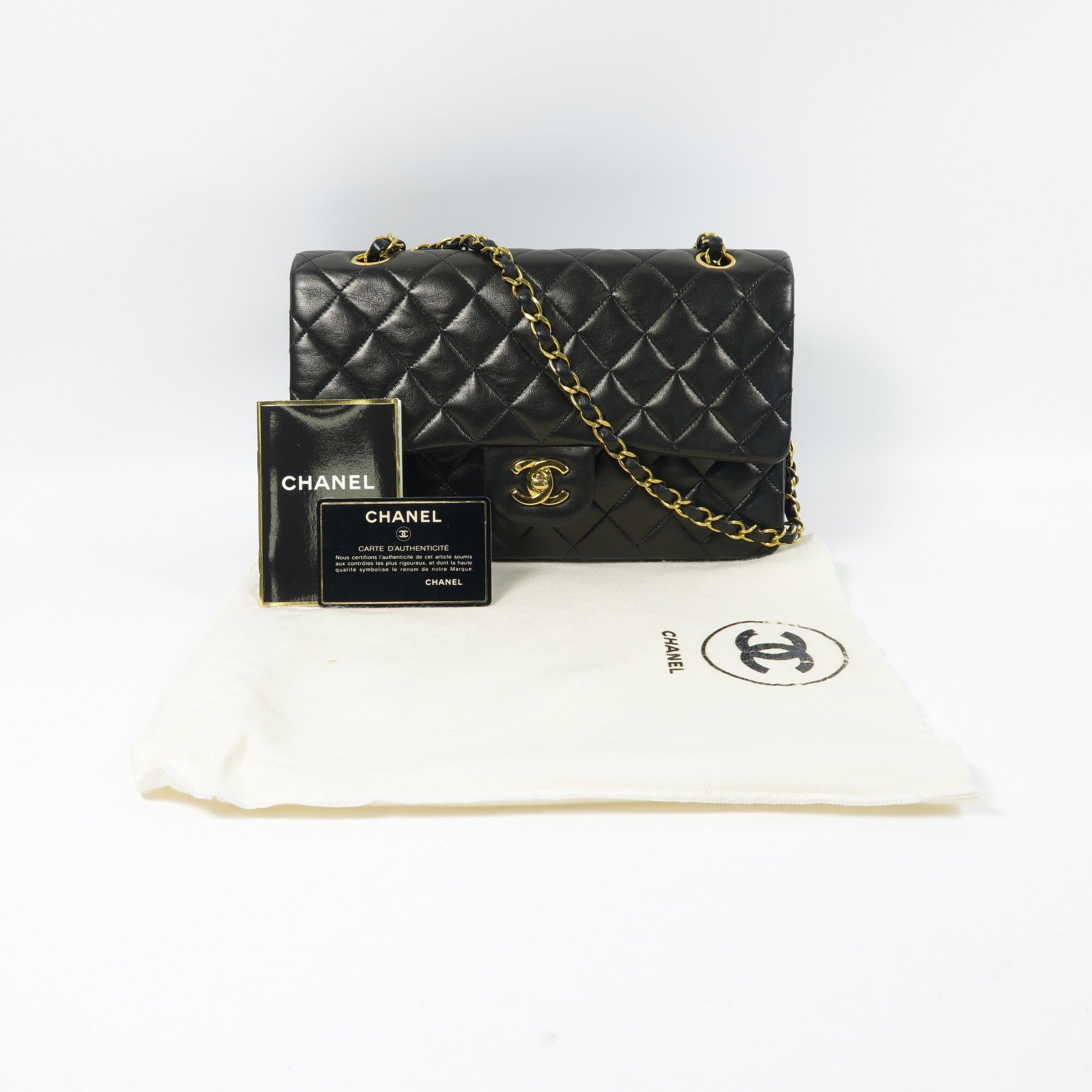 CHANEL 【激減優惠】菱格羊皮皮革Classic 25金扣鏈帶肩背袋黑色