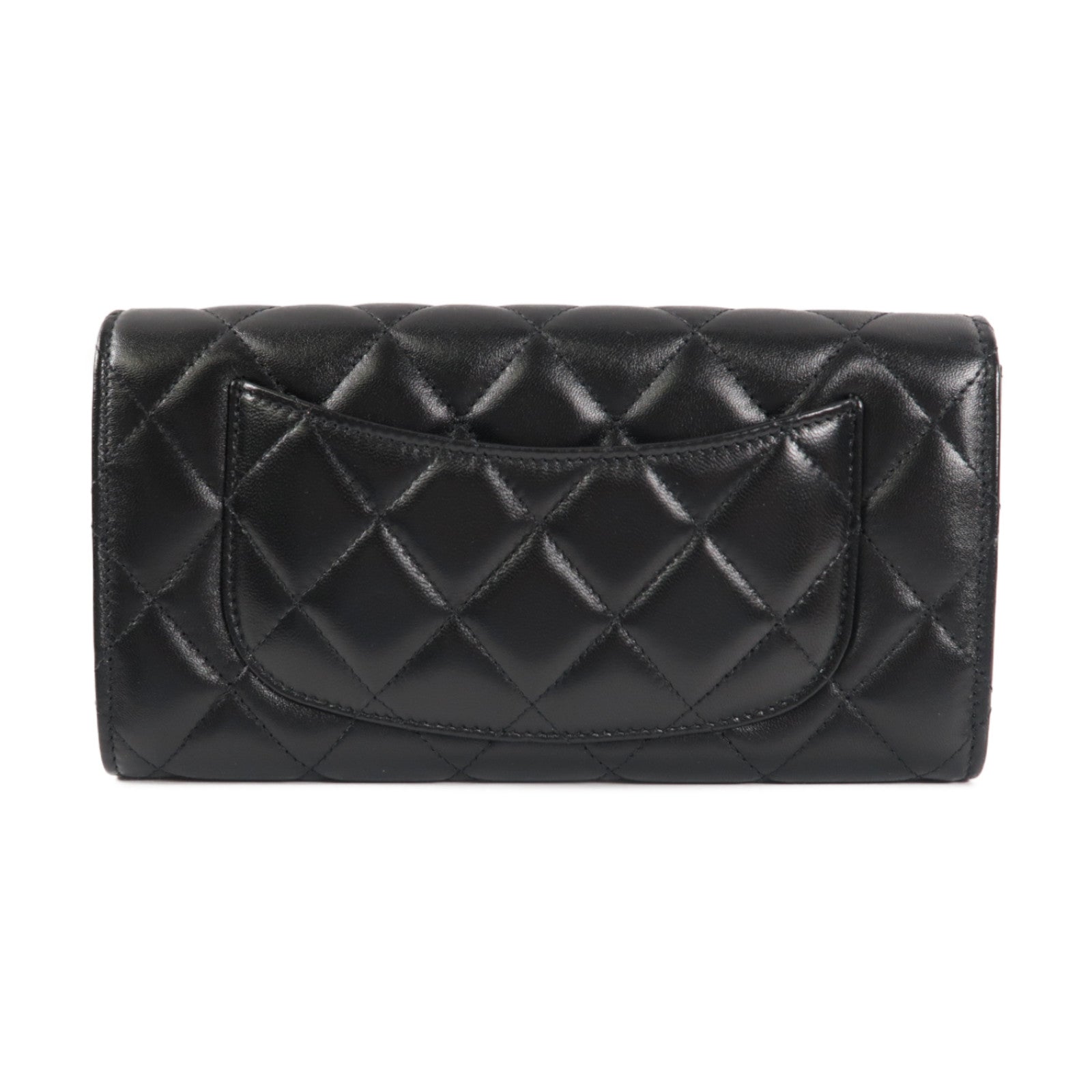 CHANEL 菱格羊皮皮革Classic Long Wallet金扣長錢包黑色